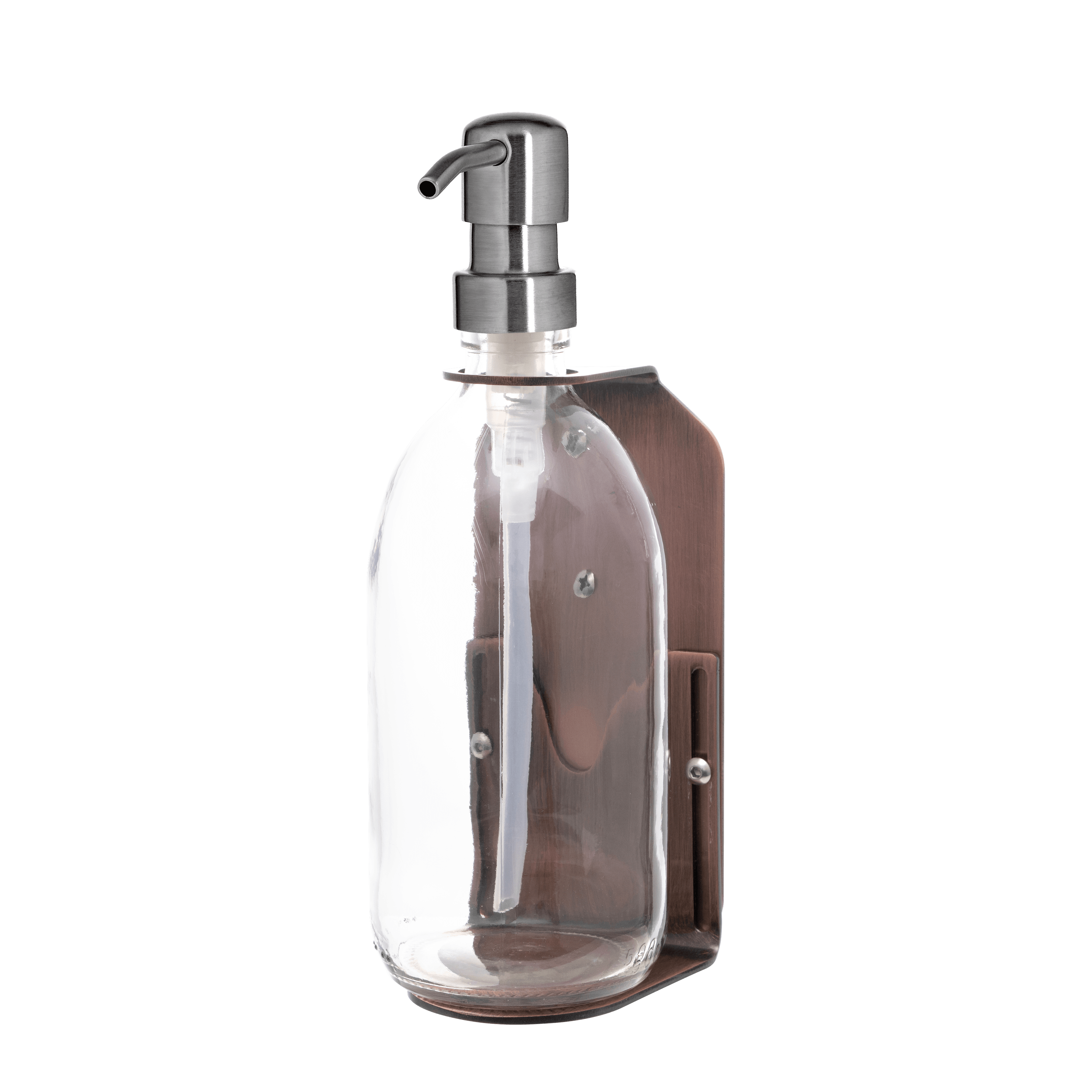 Copper Single Wall mounted Holder  Clear Bottles and Silver Pump