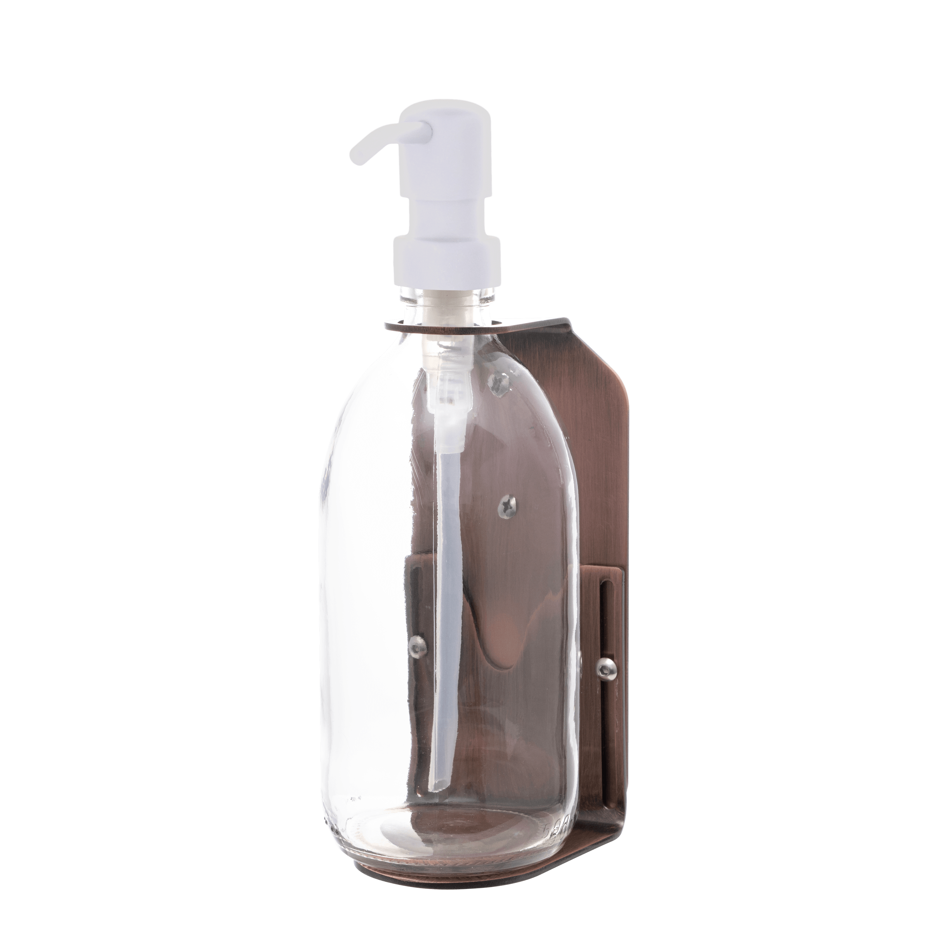 Copper Single Wall mounted Holder Clear Bottles and White Pump
