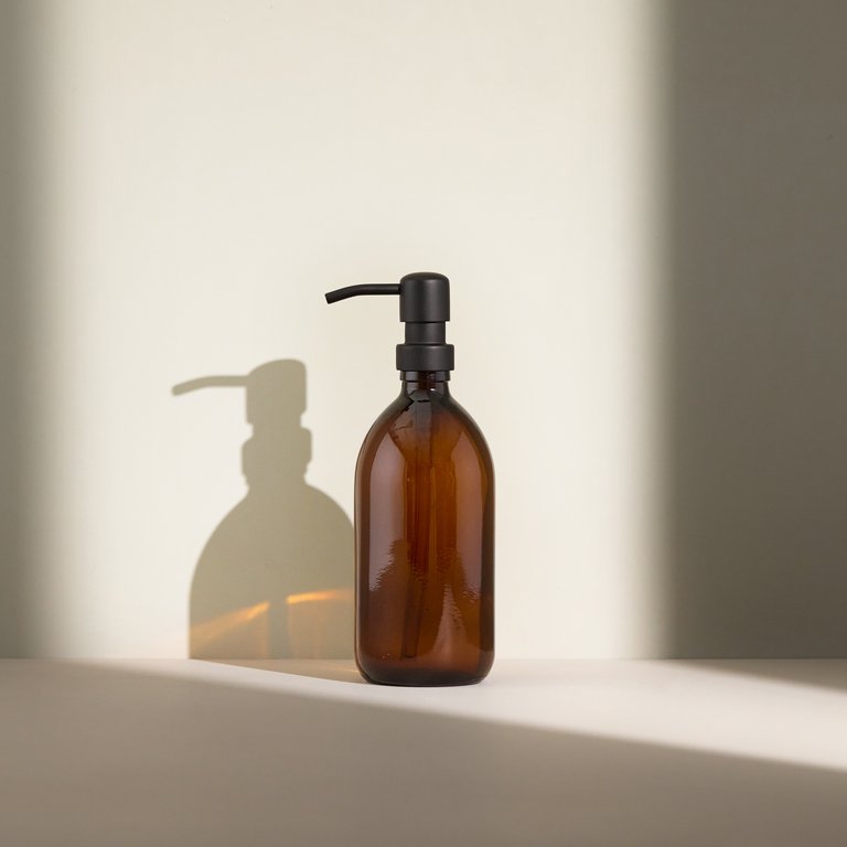 Distributeur de savon en verre ambré Pompe en acier inoxydable