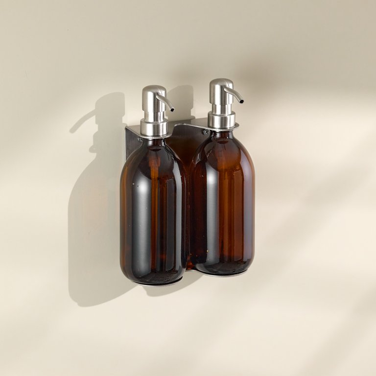 Satin Silver Double Wall Mounted Soap Dispenser