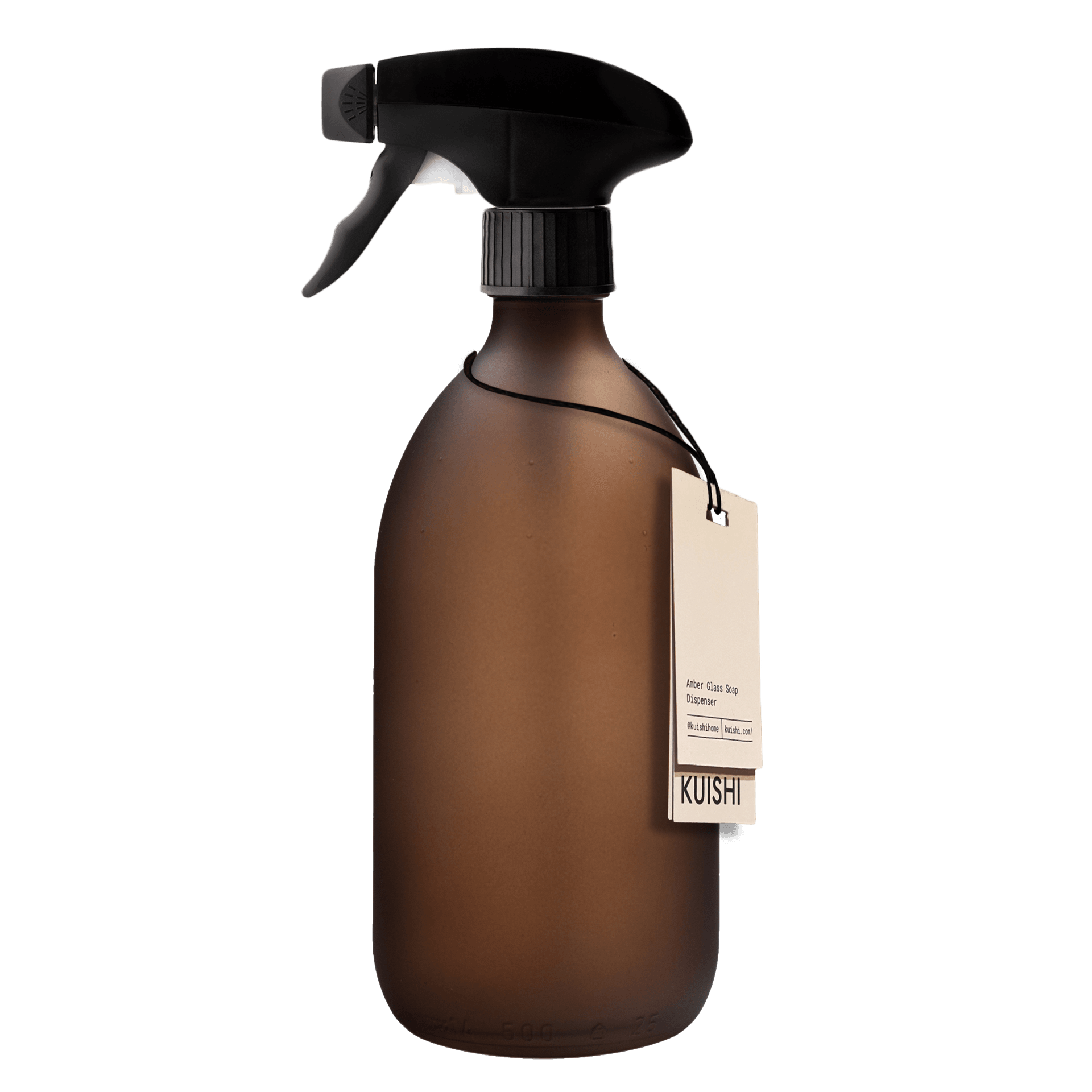 Botella pulverizadora con gatillo de vidrio ámbar esmerilado Gatillo negro 500 ml