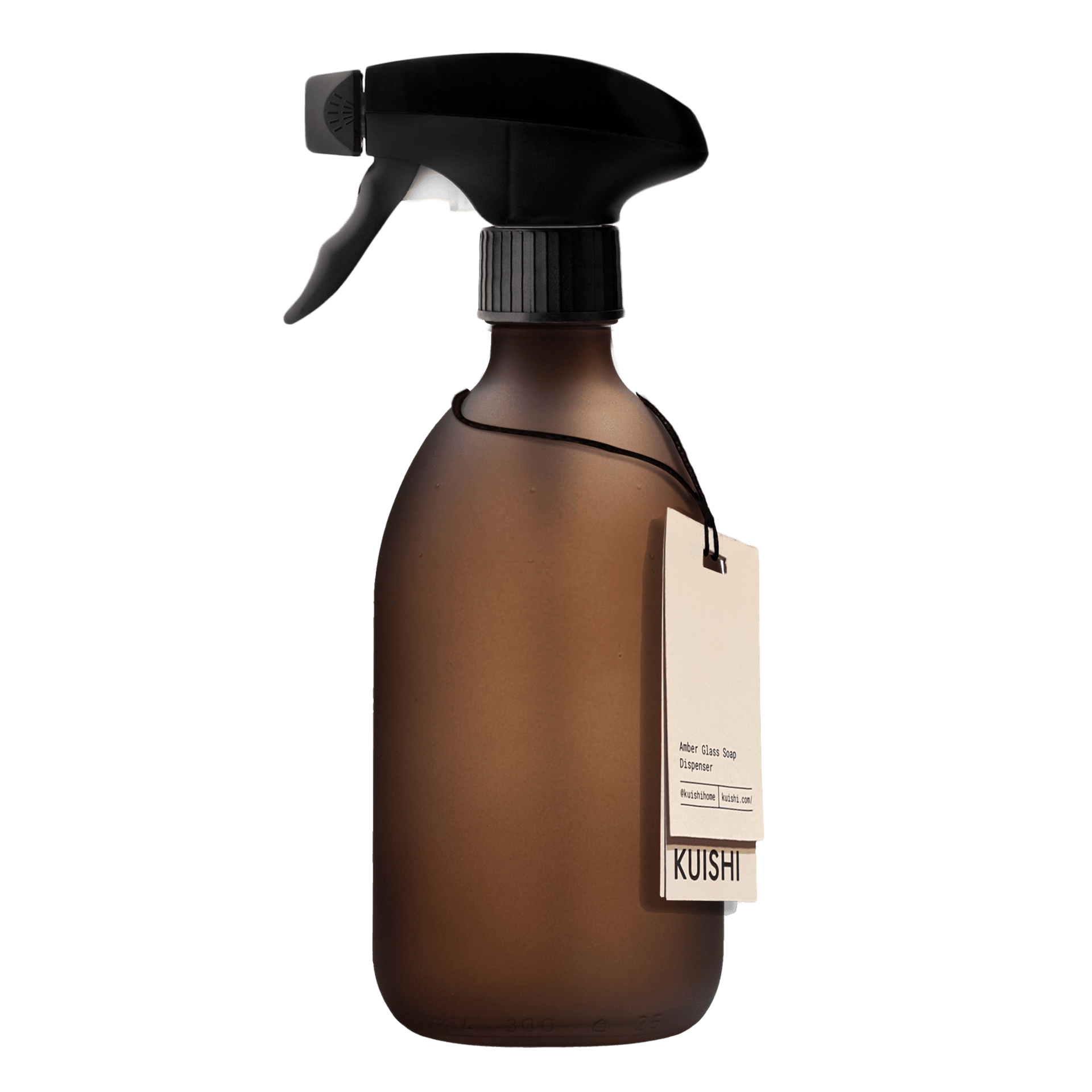 Botella pulverizadora con gatillo de vidrio ámbar esmerilado Gatillo negro 300 ml