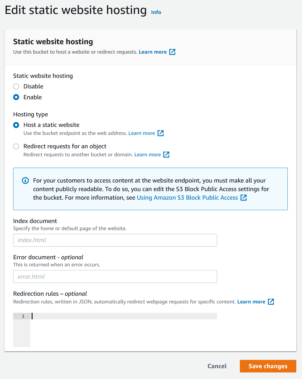 Static website hosting