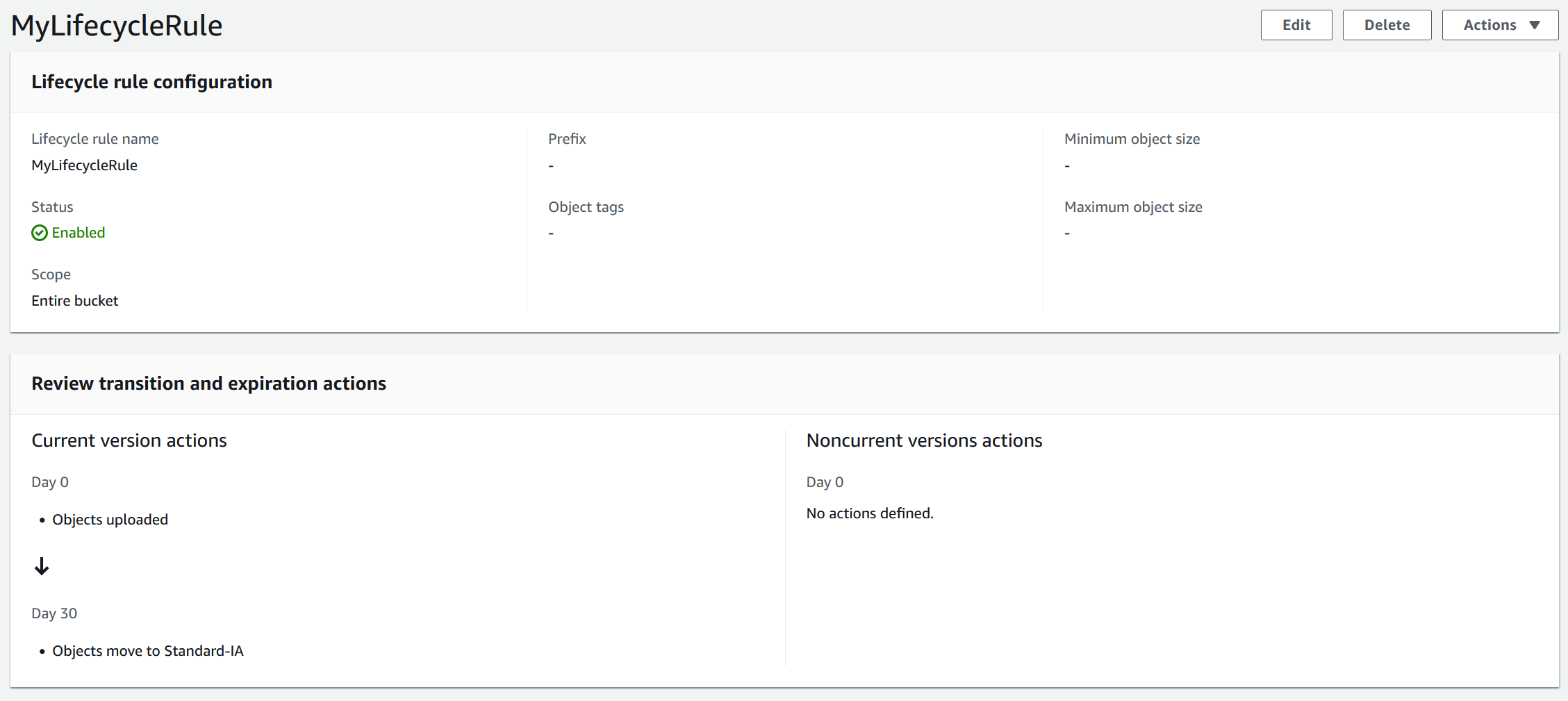 Lifecycle configuration and actions