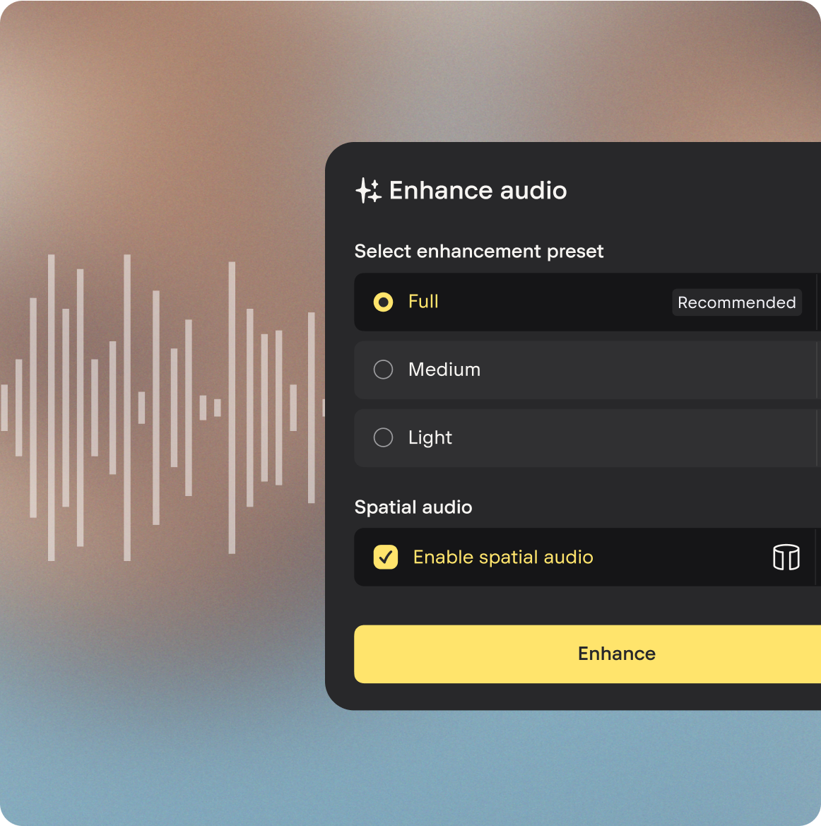 Enhance Audio pop up on Nomono Studio Cloud
