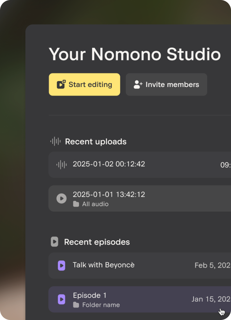 Nomono Studio Cloud interface