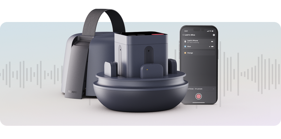 Soundwaves and Sound Capsule together with a phone showing Nomono Studio App