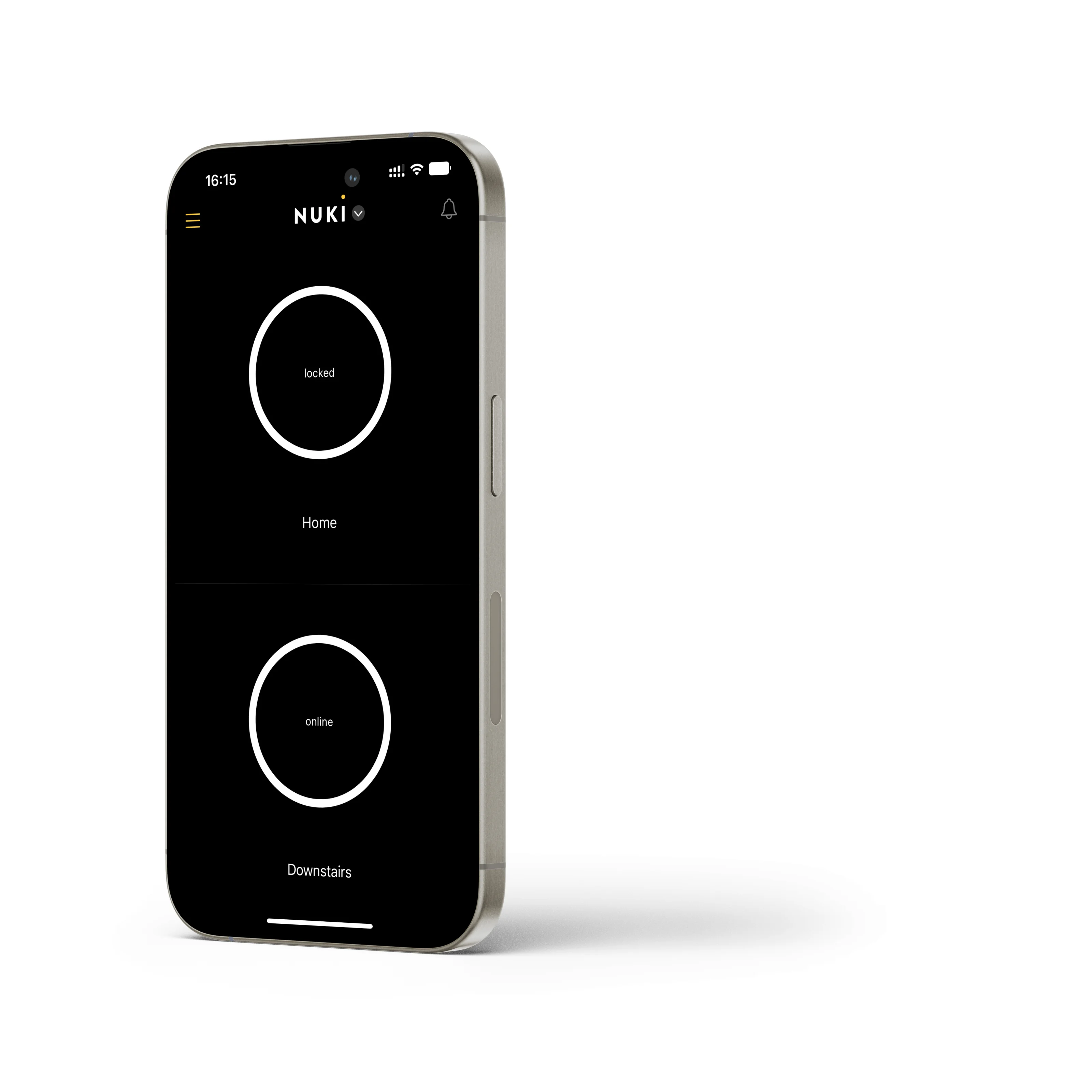Smartphone showing the Nuki app interface with two smart lock controls.