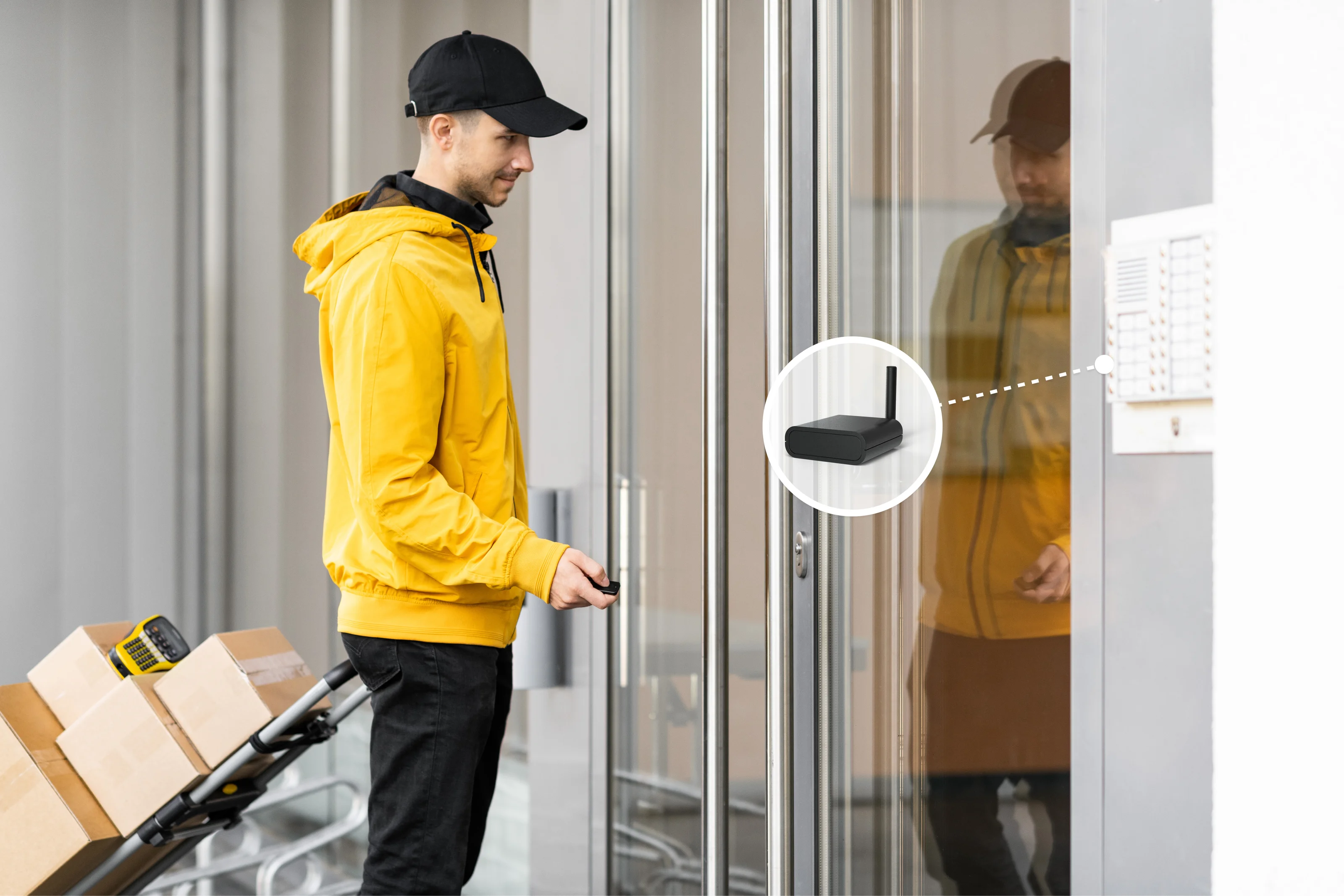 Delivery driver opens the entrance using a Nuki Box connected to the intercom system.