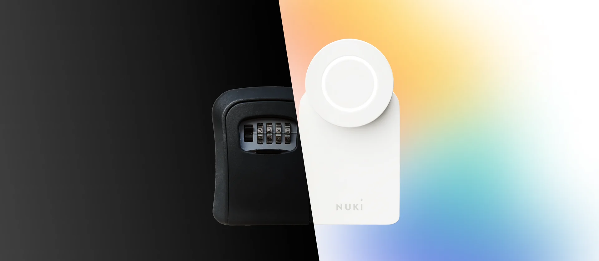 A split picture with a keybox on the one side and a Smart Lock Go on the other. 