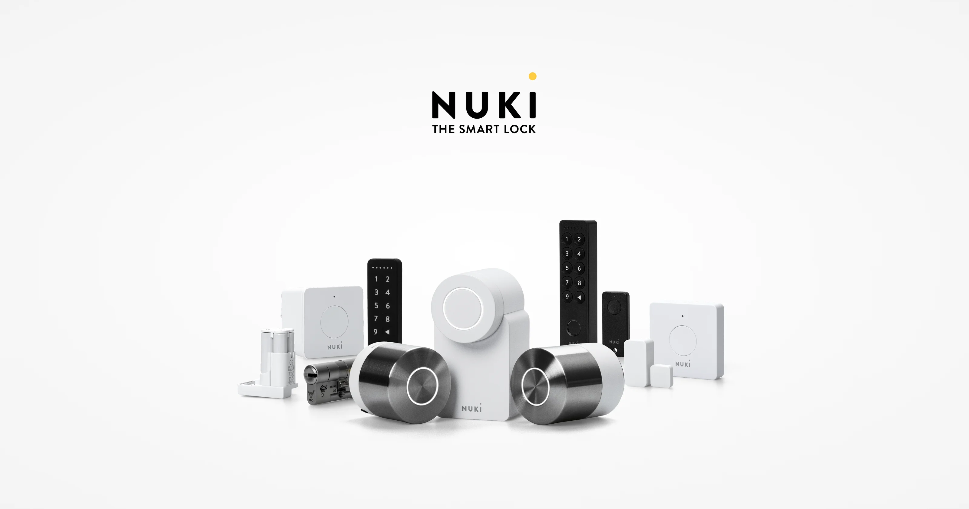 Nuki logo header featuring all product icons in a clean layout.