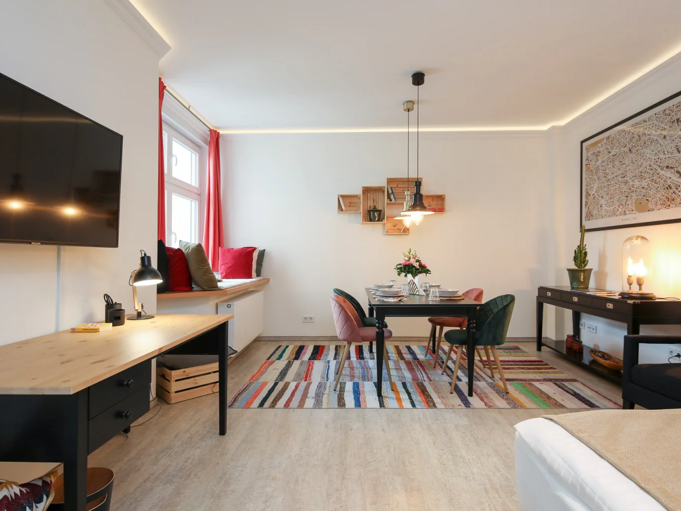 The living room in an appartment with warm and cozy interior design.