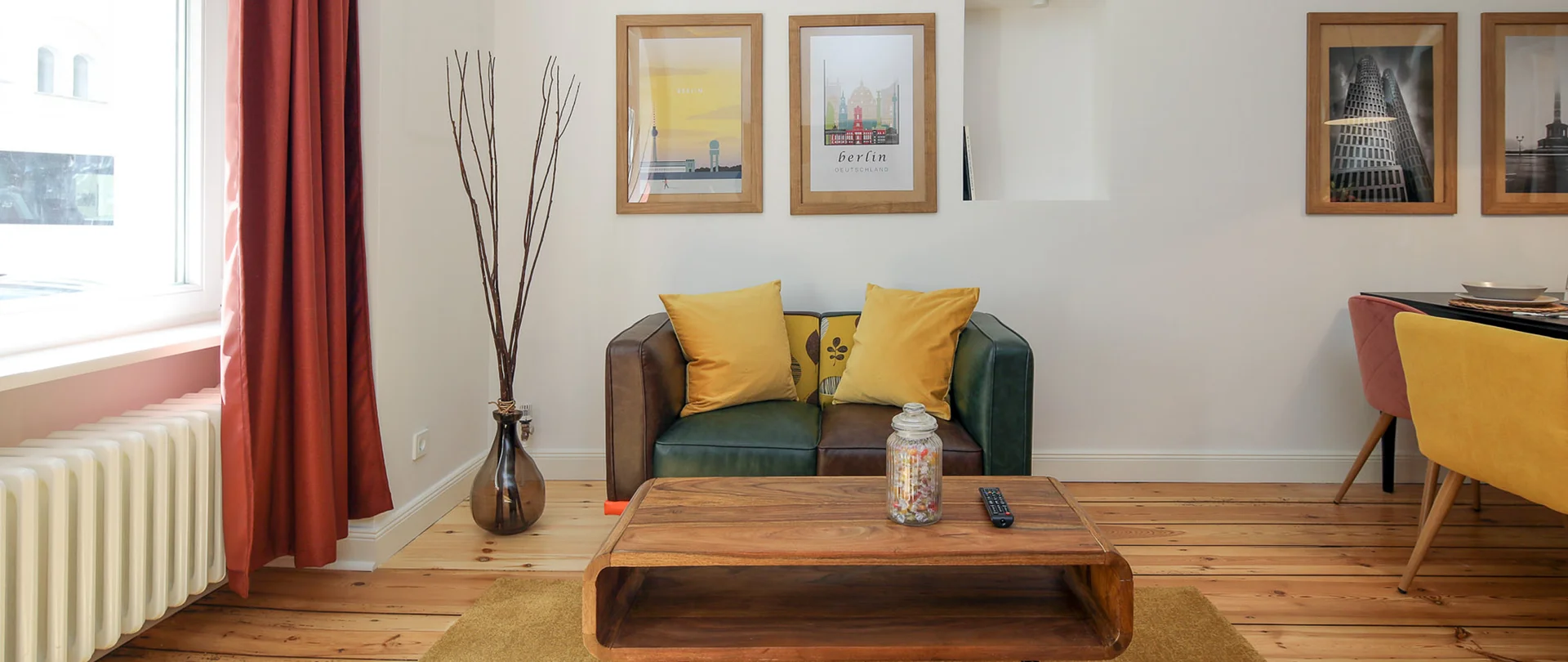 The living room in an appartment with warm and cozy interior design.