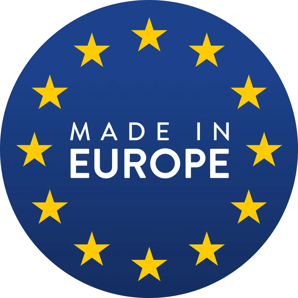 Badge reading “Made in Europe” with EU stars – represents European quality and manufacturing.