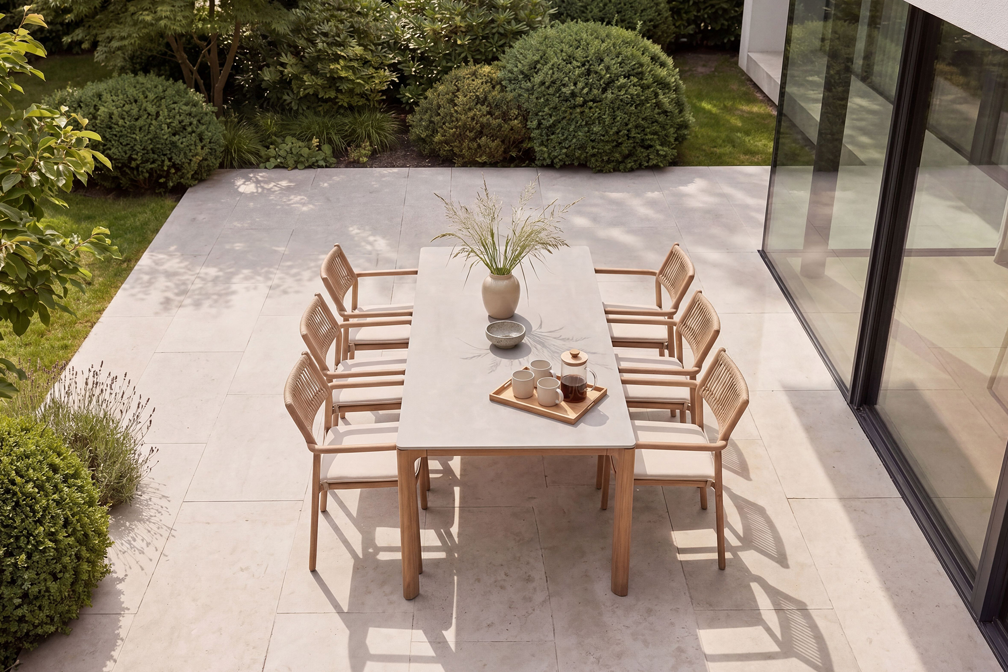 Thor spisegruppe 180x90 med 6 Thor spisestoler-natur beige sunfab