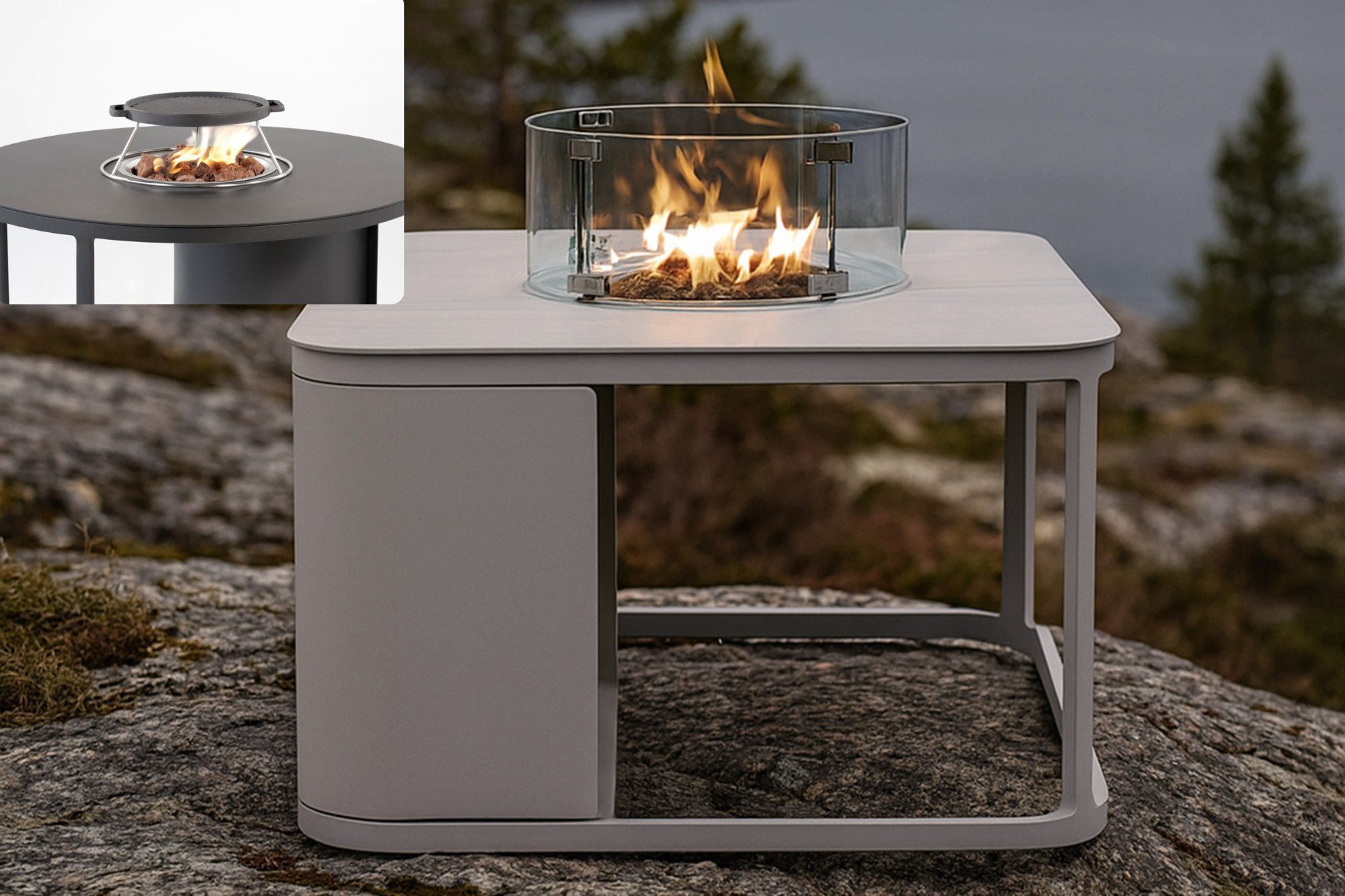 Lun Kvadratisk Peisbord 85 x 85 x H50cm med Hvit Ramme