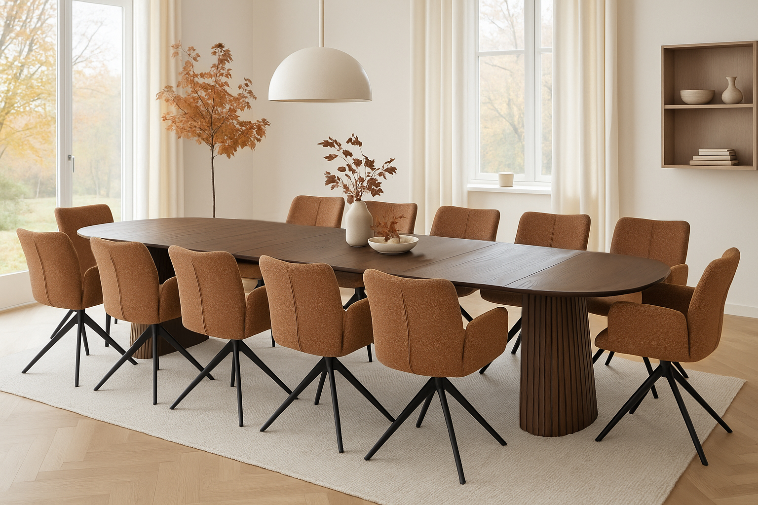 Olivia Rundt Uttrekk Spisebord Dia135-400 x H75cm Røkt