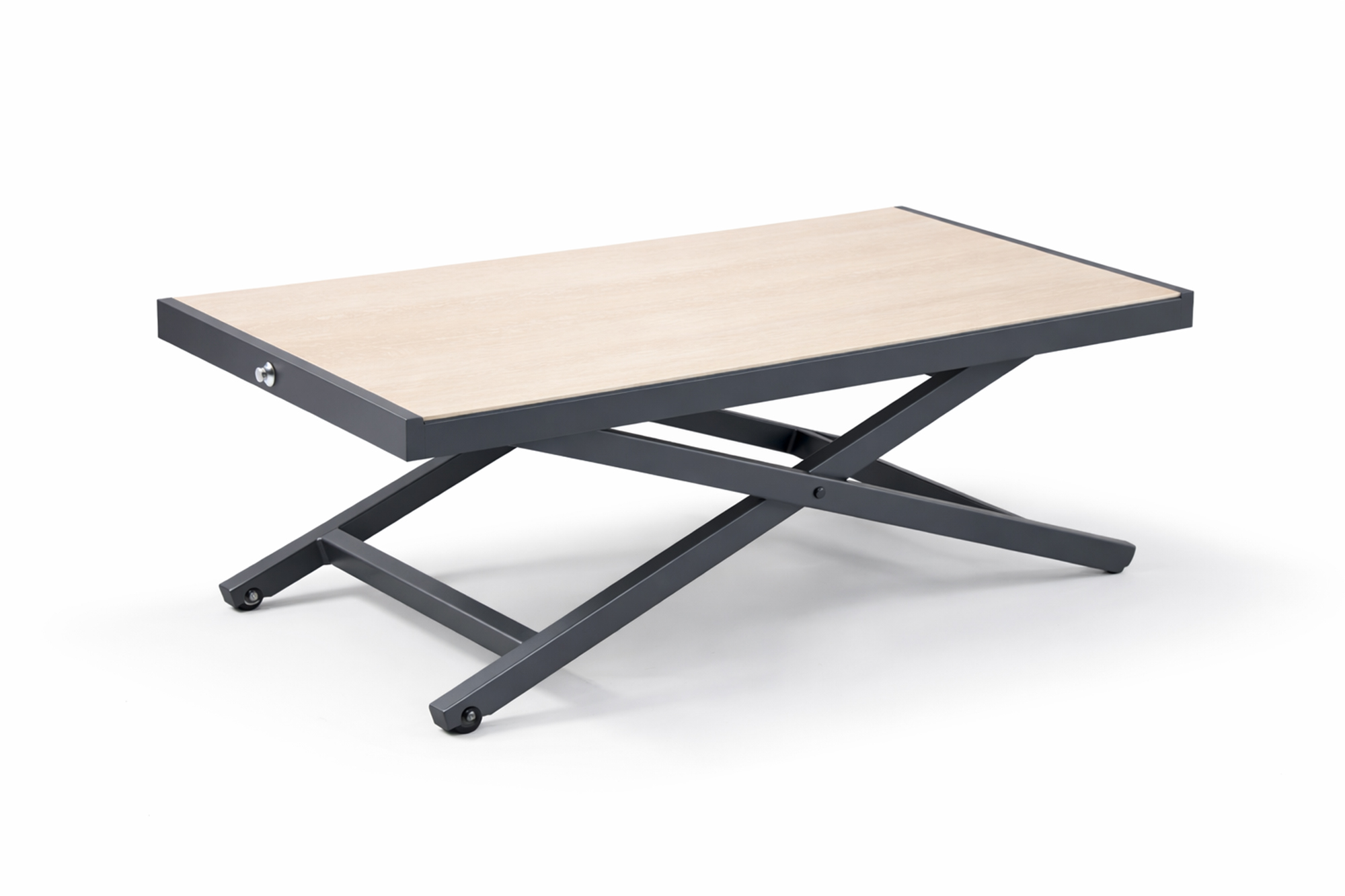 Vendela Heve senkebord 120 × 65cm med Koks akuminium ramme og beige Sinter stone bordplate