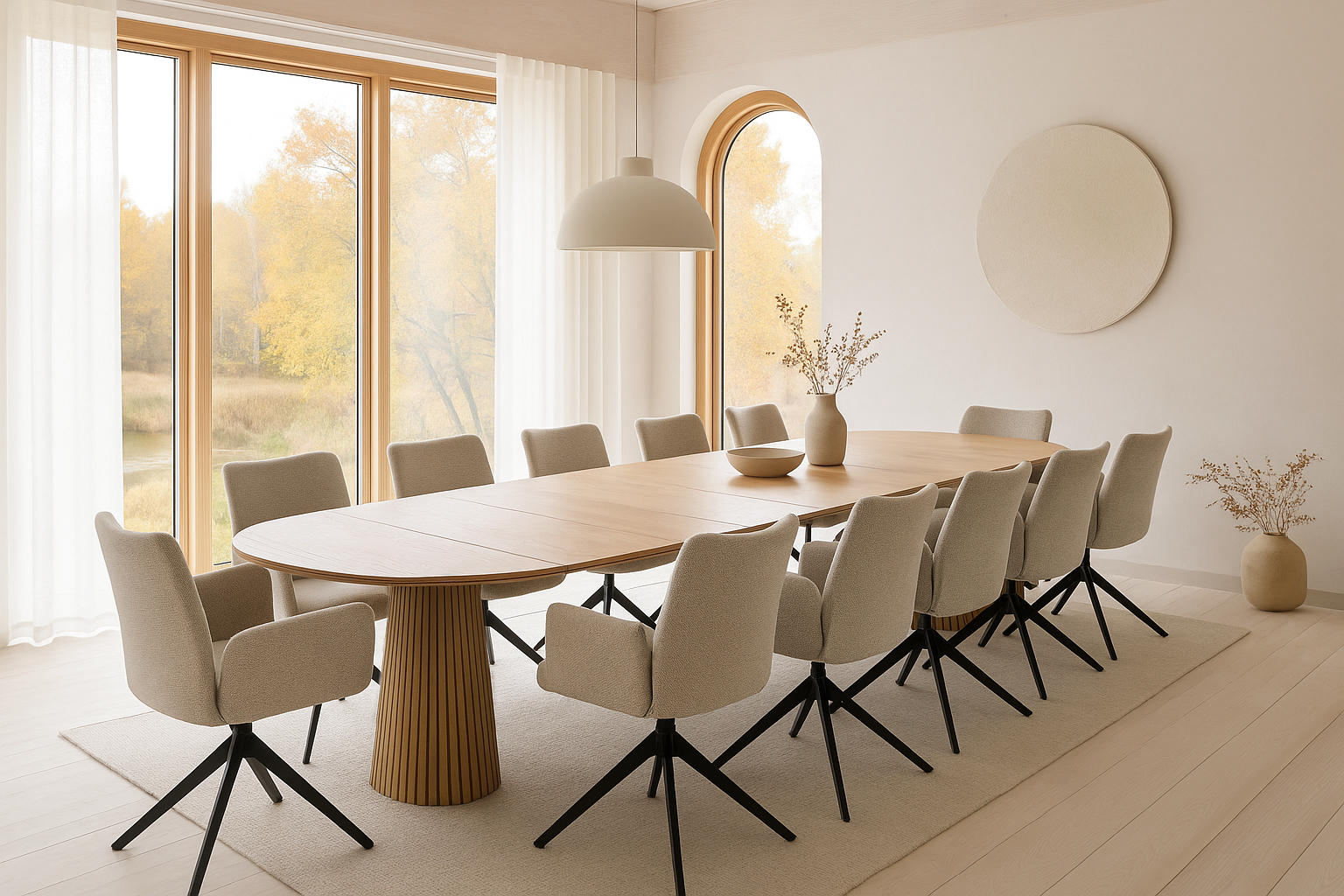 Olivia Rundt Uttrekk Spisebord Dia135-400 x H75cm Natur