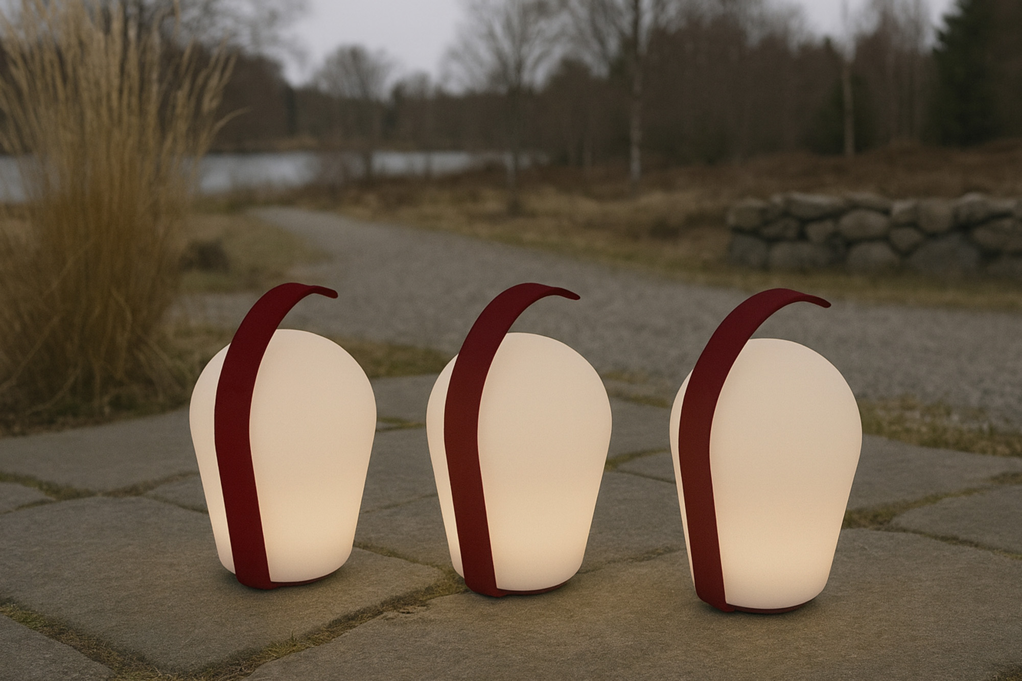 Bob Bord Lanterne Sett H16cm Halvløkke Rød