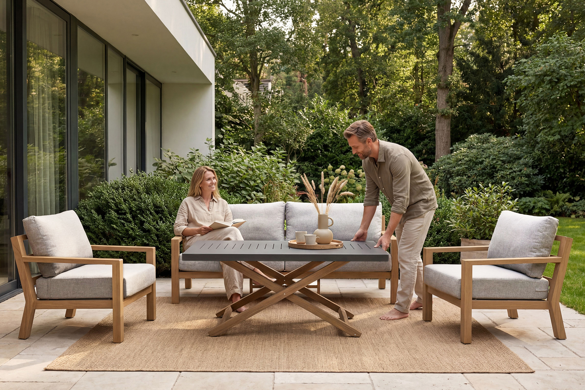 Stanford hagegruppe med heve senke bord