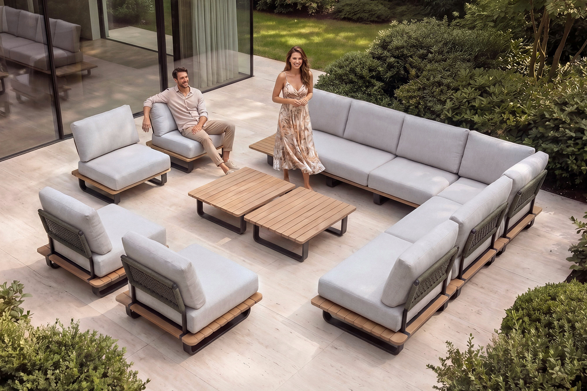 Kyoto stor modul hagegruppe med to teakbord 