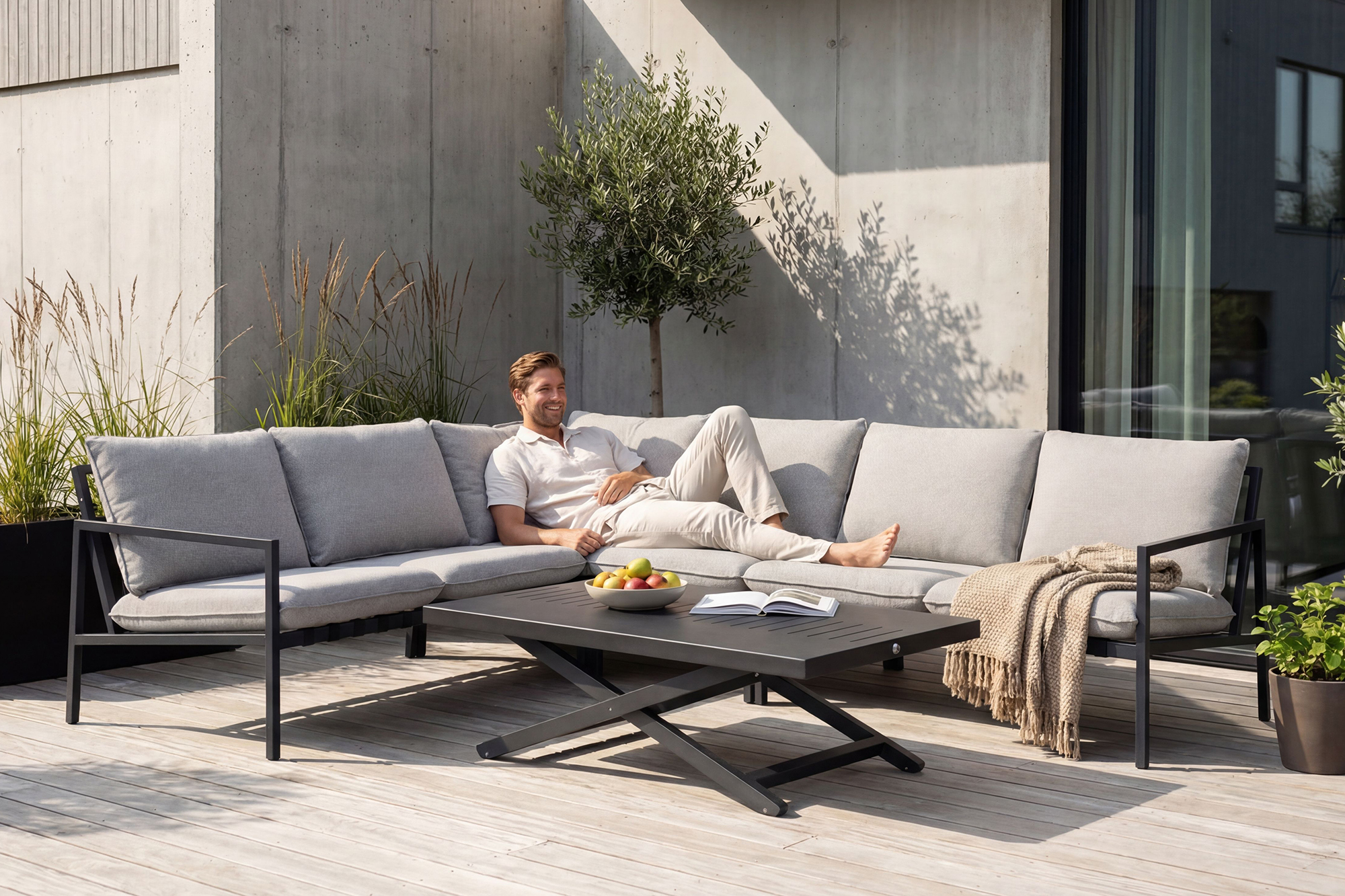 Amsterdam hjørne Koks aluminium Beige Sunfab pute