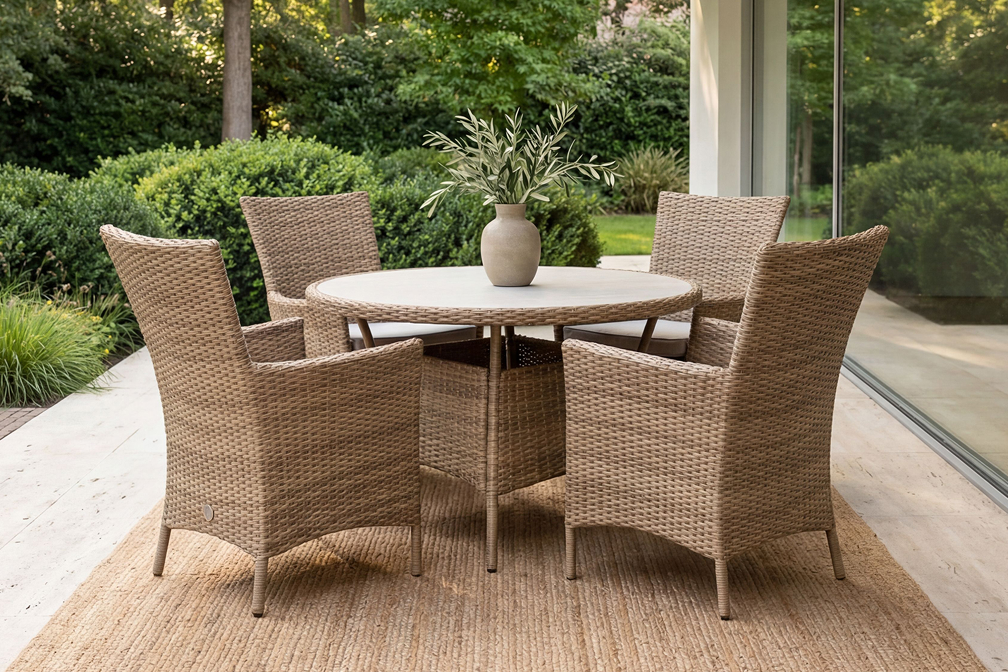 Naples spisegruppe D110 med 4 stoler natur flett med natur pute