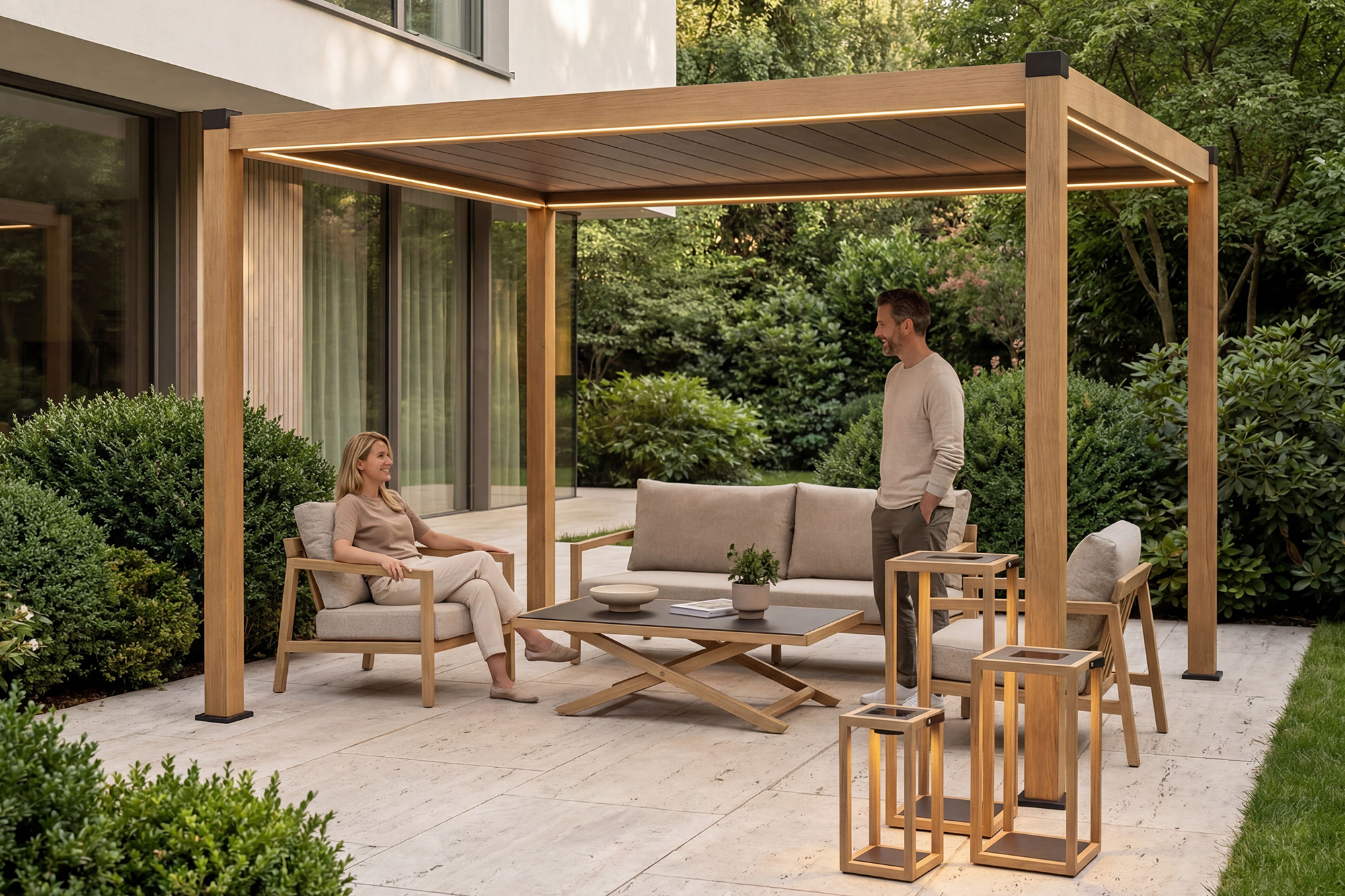 Tord 2pk.solselle LED Lykt sett Teak OakShield aluminium