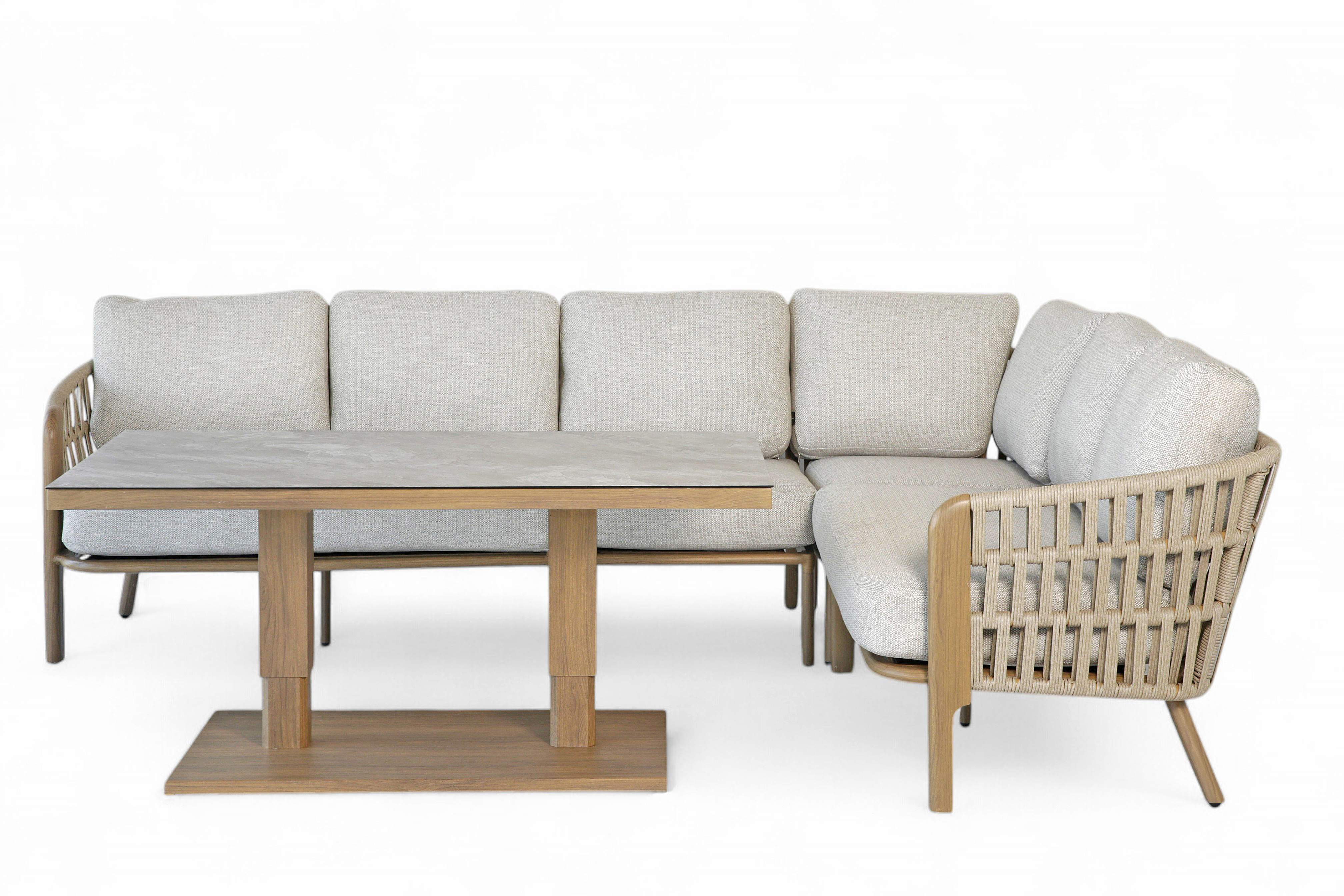 Signe vendbar hjørnesofa m hevesenke bord