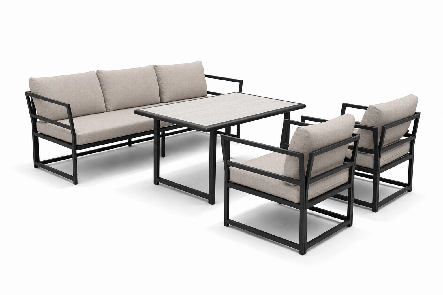 Stockholm Hagesofa 3+1+1 med bord koks aluminium og Natur Pute