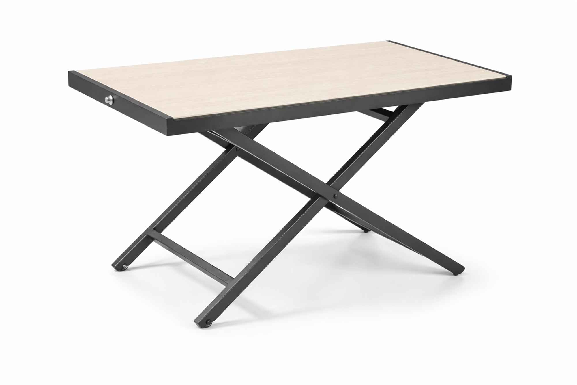 Vendela Heve senkebord 120 × 65cm med Koks akuminium ramme og beige Sinter stone bordplate