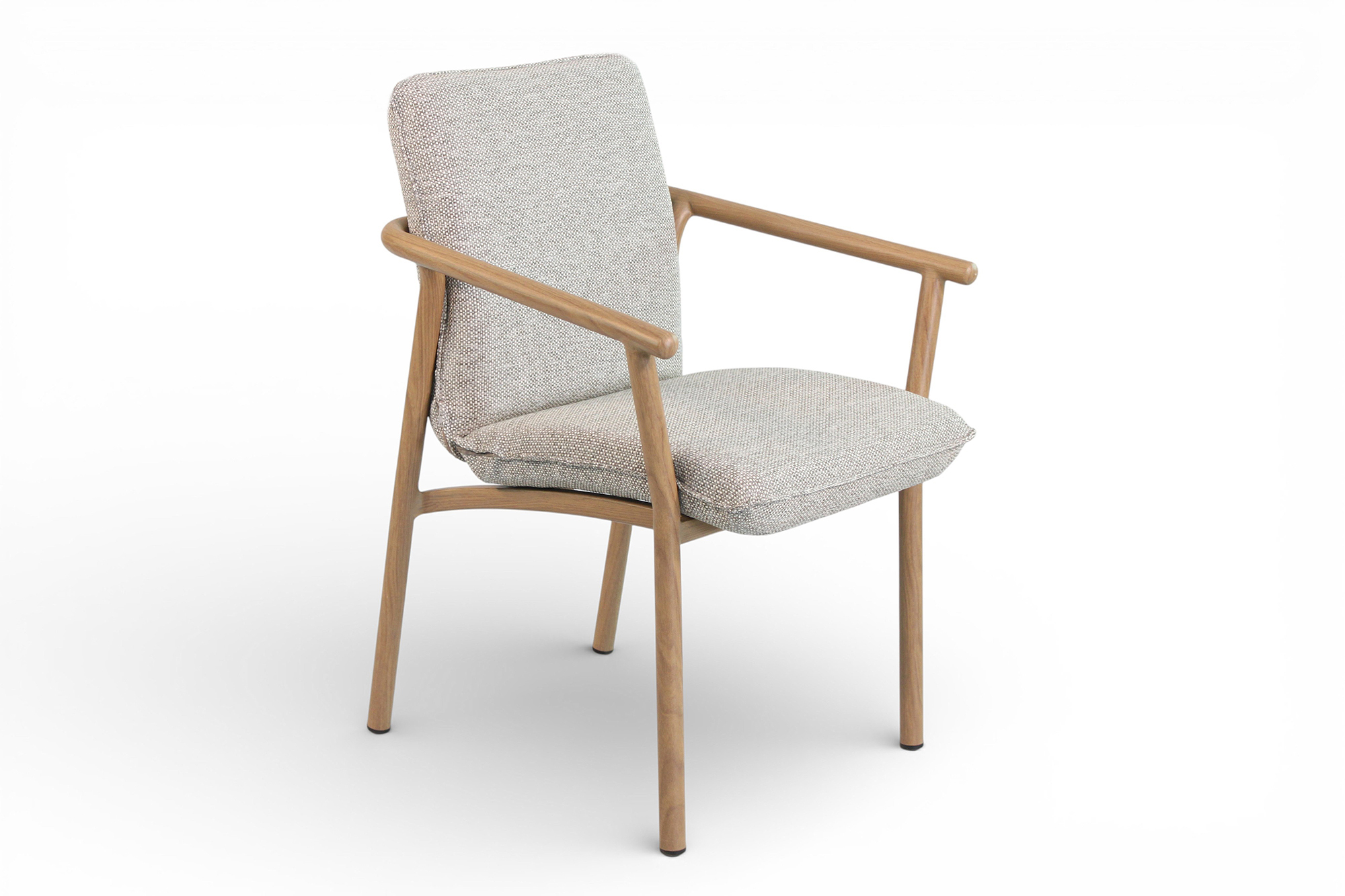 Une Spisegruppe 200x90 med 6 Une spisestoler greige oaktekstil puter varmgrå granitt topp-oakshield ramme