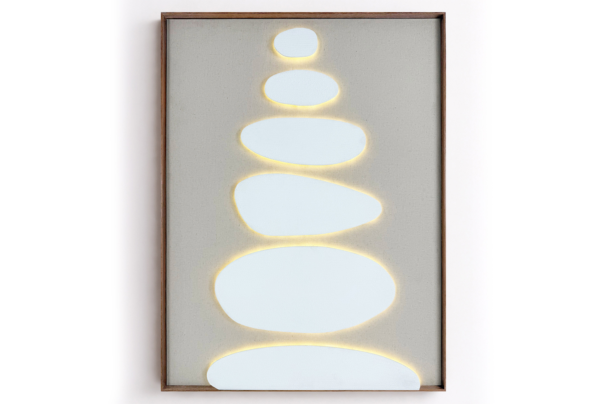Pebbles on Linen 60x80 3D LED Art Røkt Ramme
