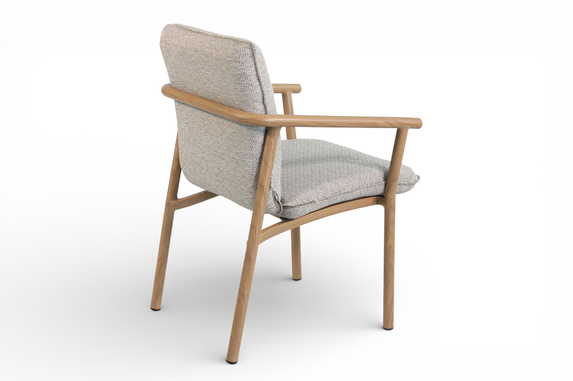 Une Spisegruppe 200x90 med 6 Une spisestoler greige oaktekstil puter varmgrå granitt topp-oakshield ramme