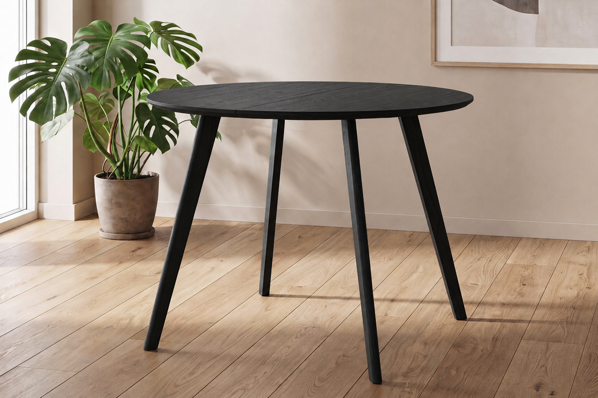 Linnea Rundt Uttrekk Spisebord Dia100-180 x H76cm Sort