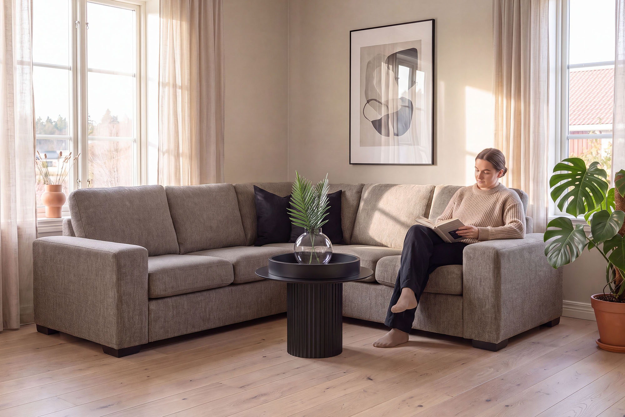 Narve 4 Seter Hjørnesofa Brego 34 Lys Brun - bilde 1
