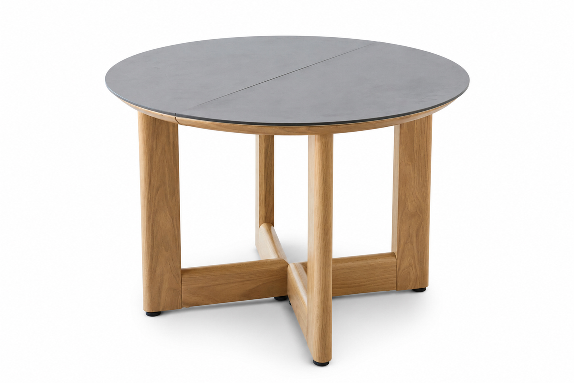 Une rundt uttrekk Loungebord D80-182xH55cm Teak Oakshield aluminium bordplate Varmgrå Granitt Sinterstone 2 ileggsplater miniatyr 6
