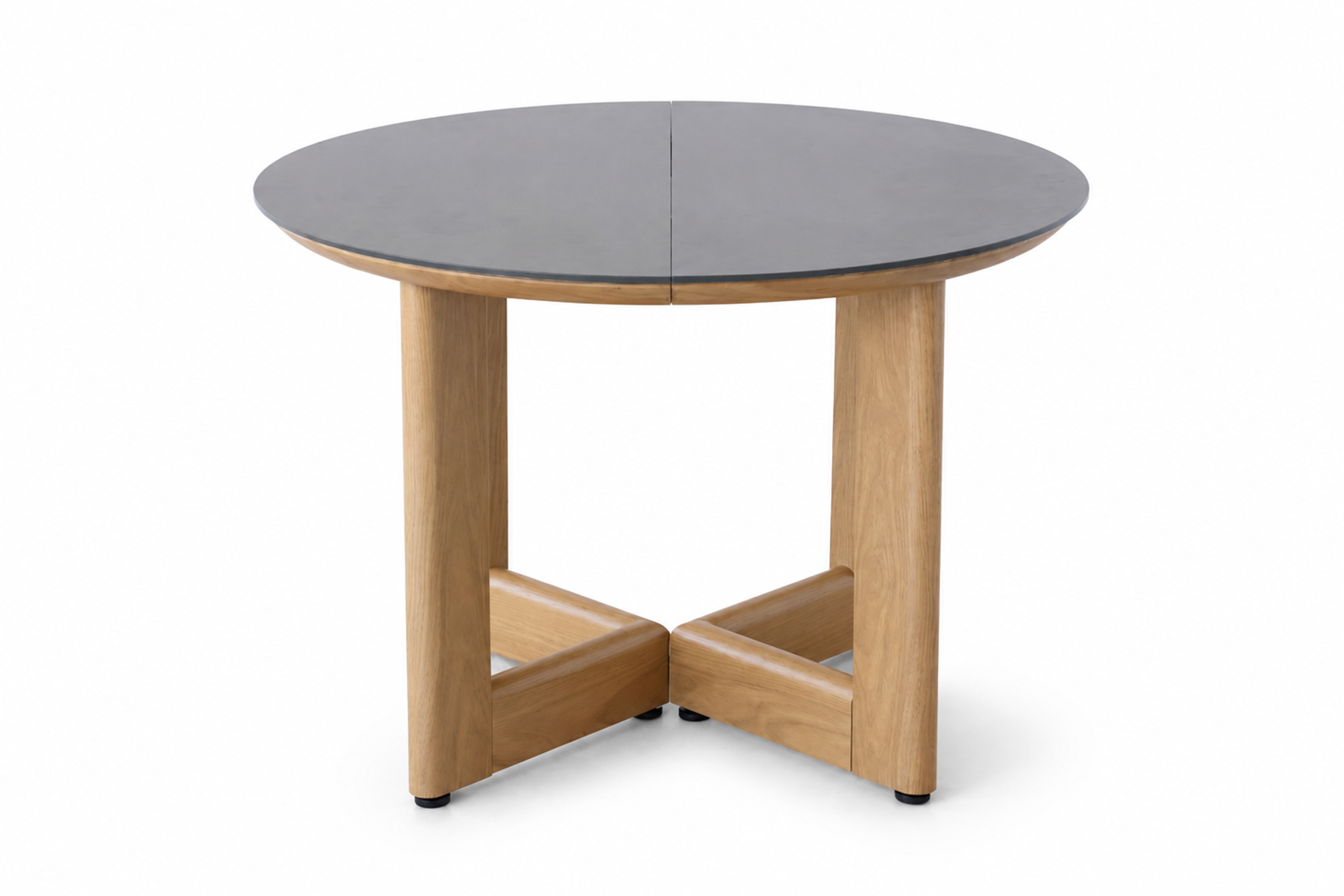Une rundt uttrekk Loungebord D80-182xH55cm Teak Oakshield aluminium bordplate Varmgrå Granitt Sinterstone 2 ileggsplater miniatyr 4