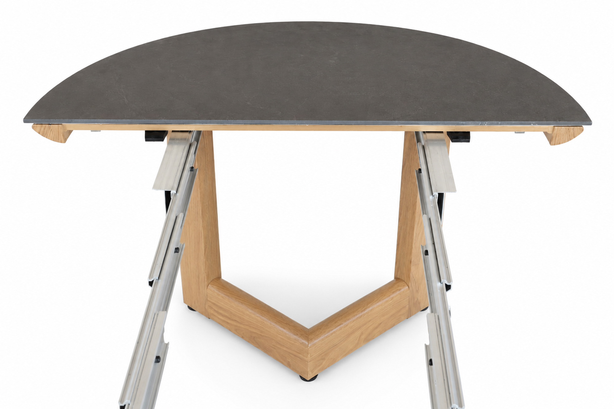 Une rundt uttrekk Loungebord D80-182xH55cm Teak Oakshield aluminium bordplate Varmgrå Granitt Sinterstone 2 ileggsplater miniatyr 8
