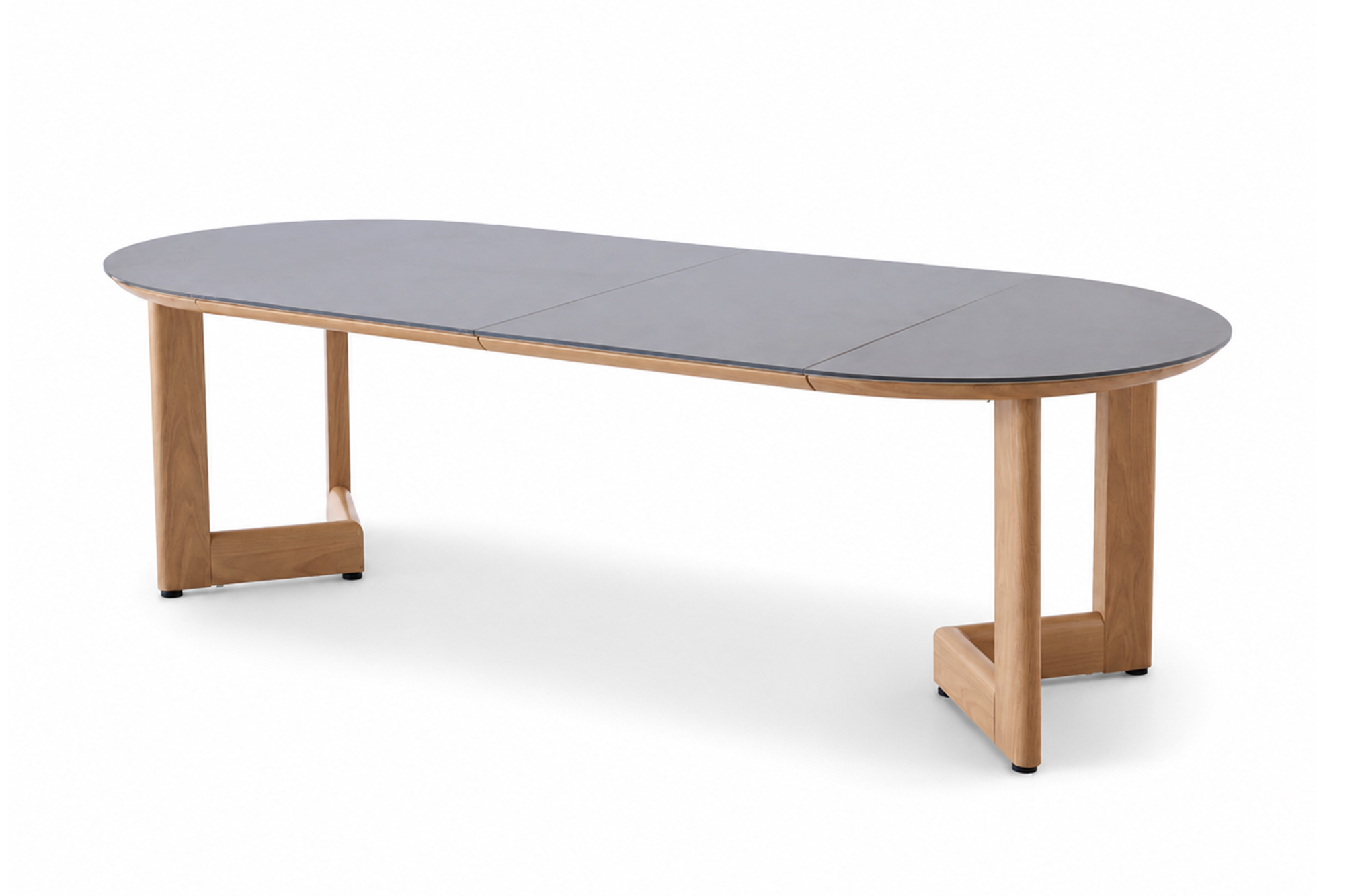 Une rundt uttrekk Loungebord D80-182xH55cm Teak Oakshield aluminium bordplate Varmgrå Granitt Sinterstone 2 ileggsplater miniatyr 5