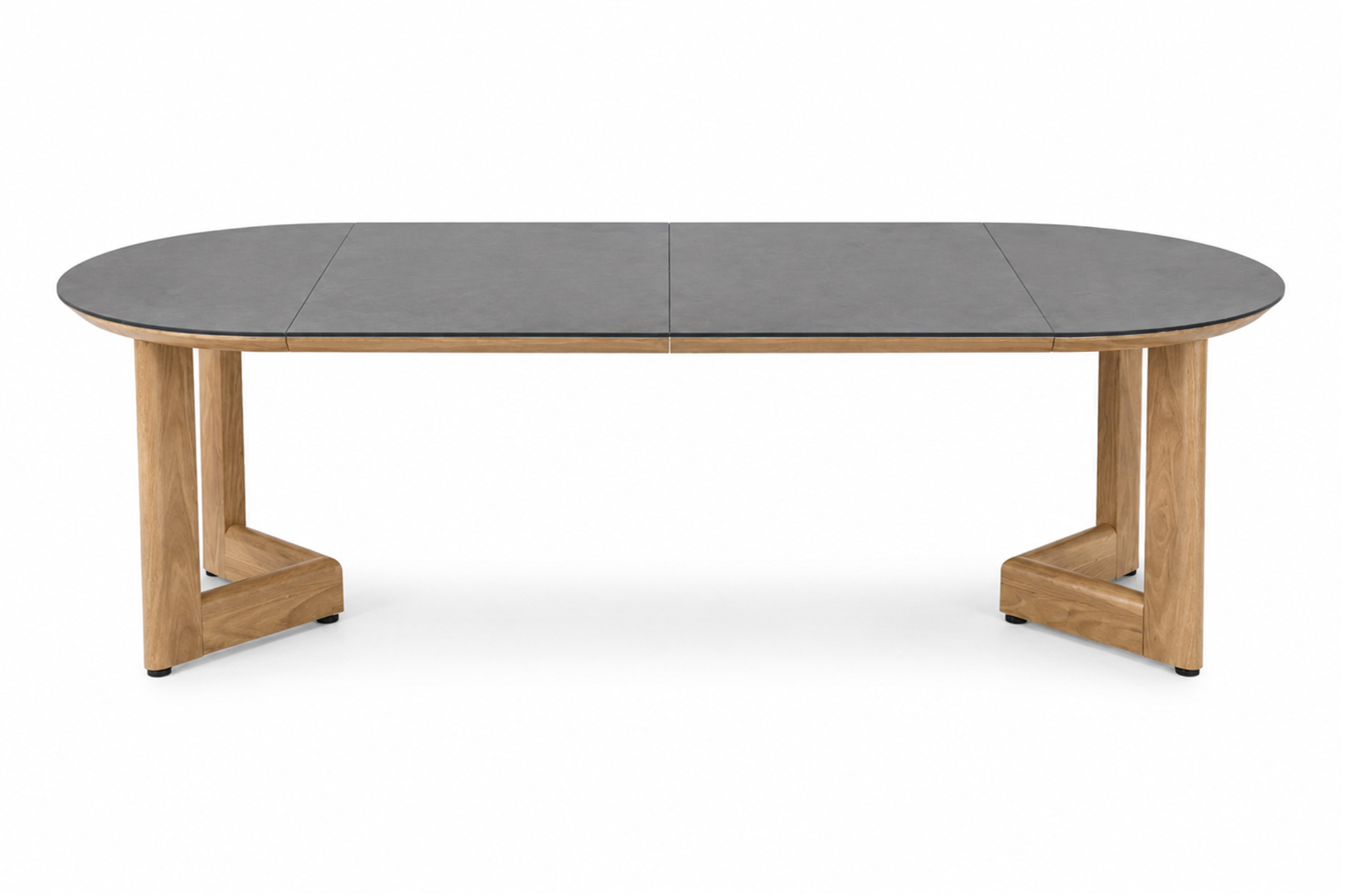 Une rundt uttrekk Loungebord D80-182xH55cm Teak Oakshield aluminium bordplate Varmgrå Granitt Sinterstone 2 ileggsplater miniatyr 2