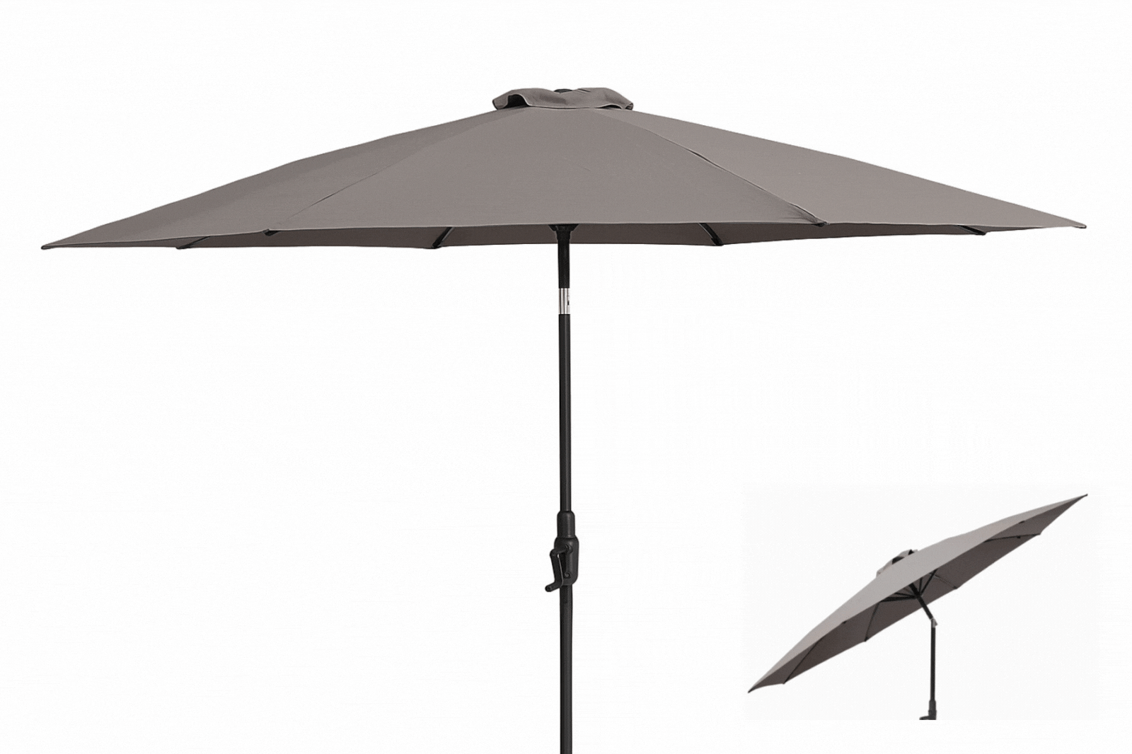 Curve Airflow hageparasoll med tilt D300cm Glassfiber ribs Mørk Taupe duk Koks ramme
