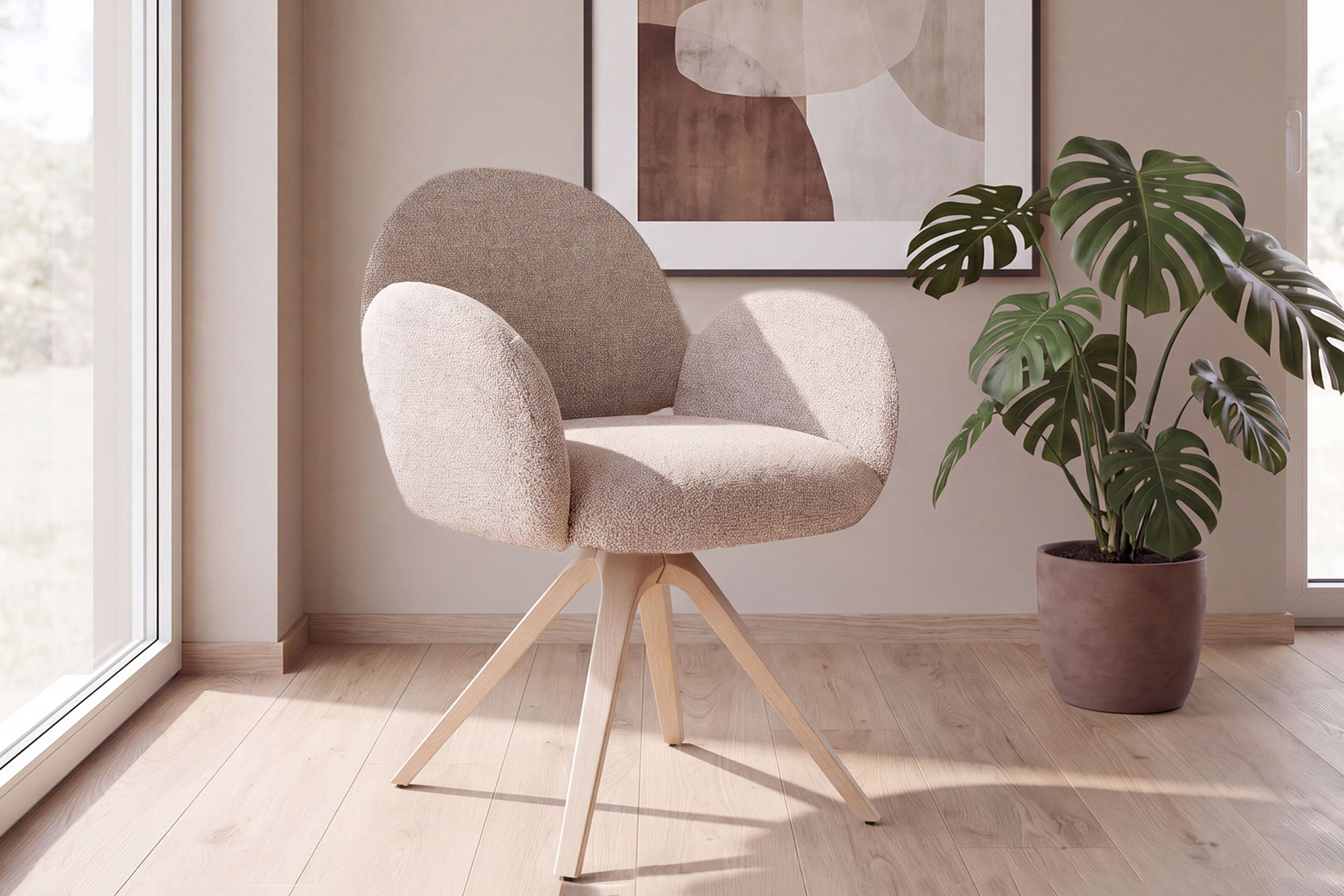 Lilly Spisestol Beige Med Natur Bein