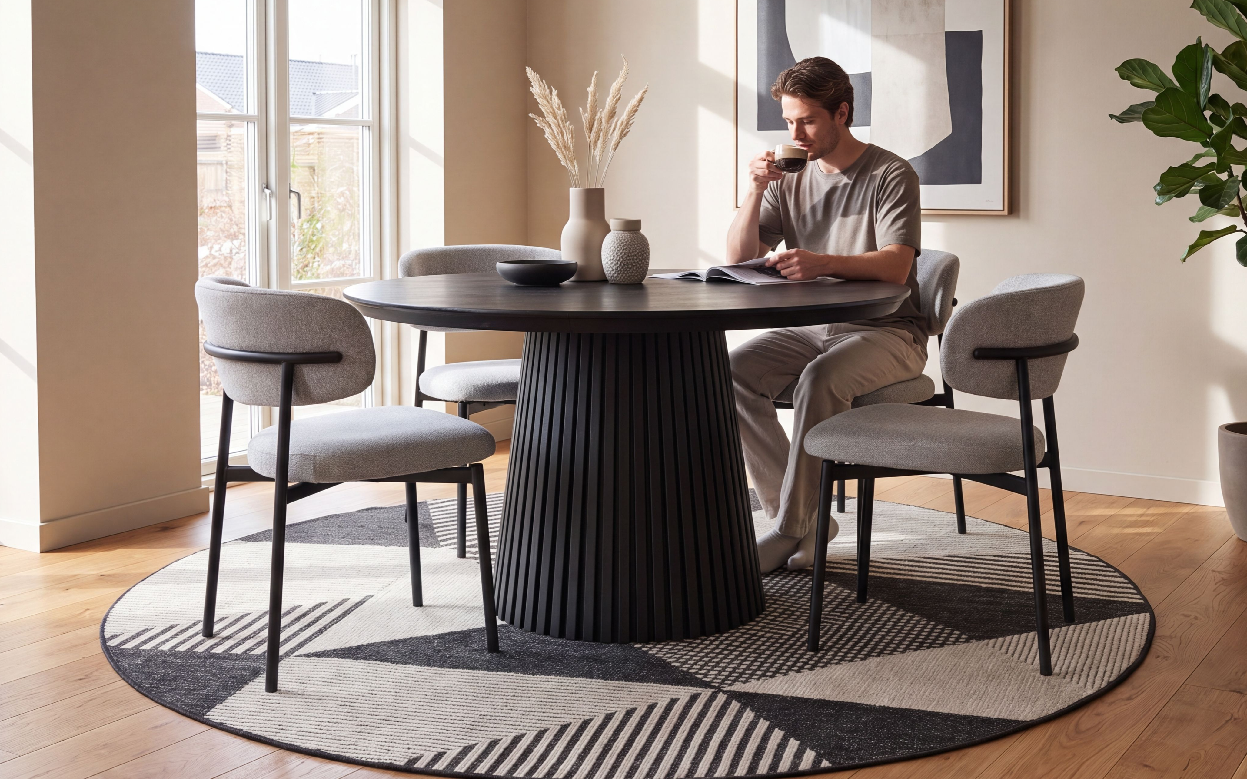 Olivia spisegruppe D120-200 sort med 4 Tove spisestoler