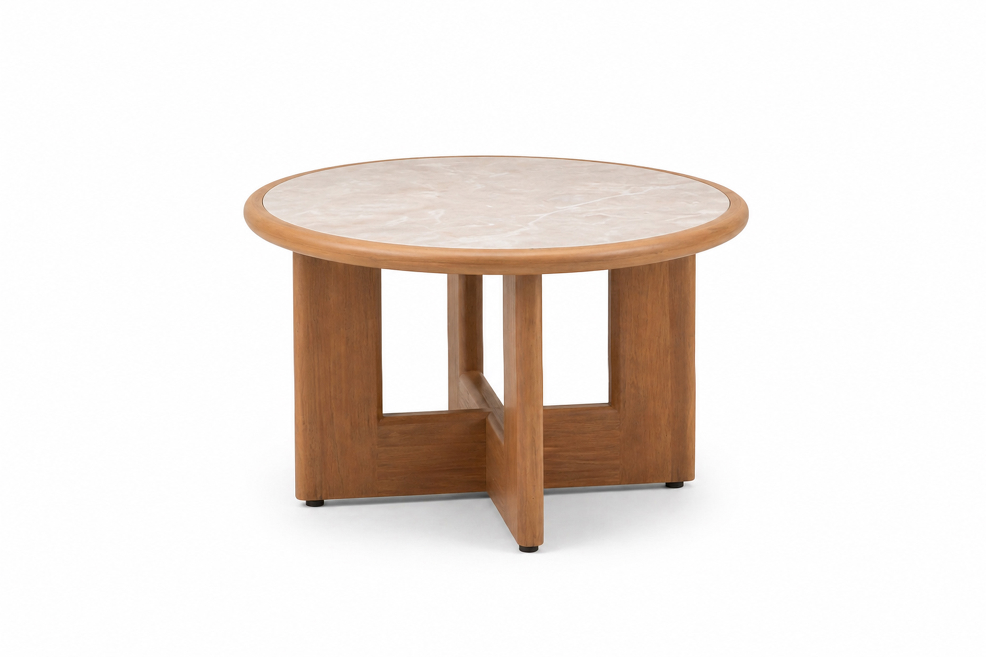 Camilla Rundt Loungebord D70 x H42cm Oakshield aluminium med travertine natur sinterstone bordplate