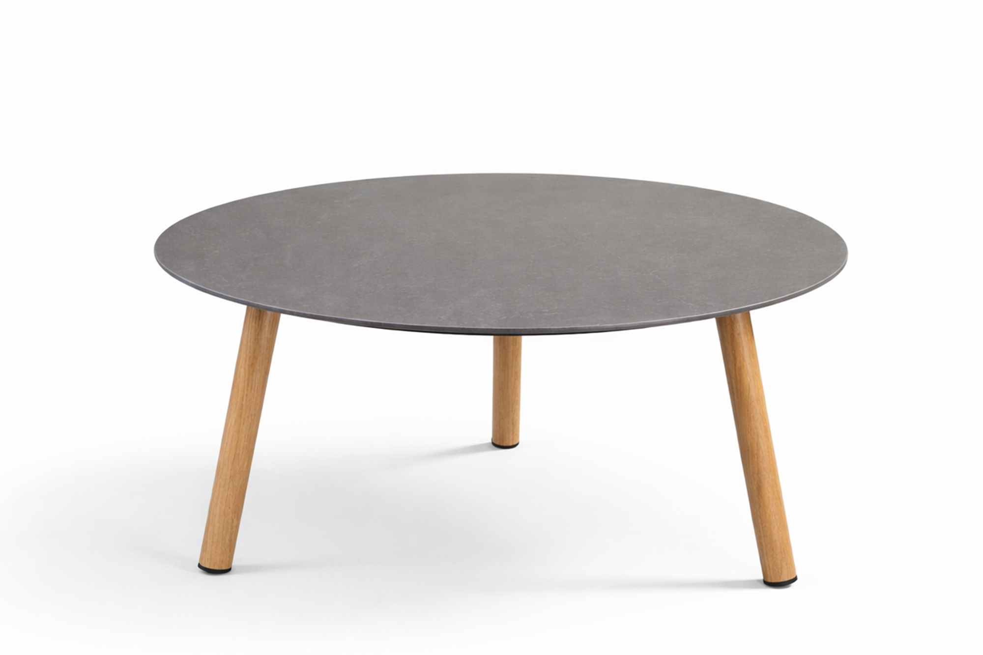 Lind rundt Lounge bord D70x37.5cm med Teak Oakshield aluminium ramme og svart Sinter stone bordplate