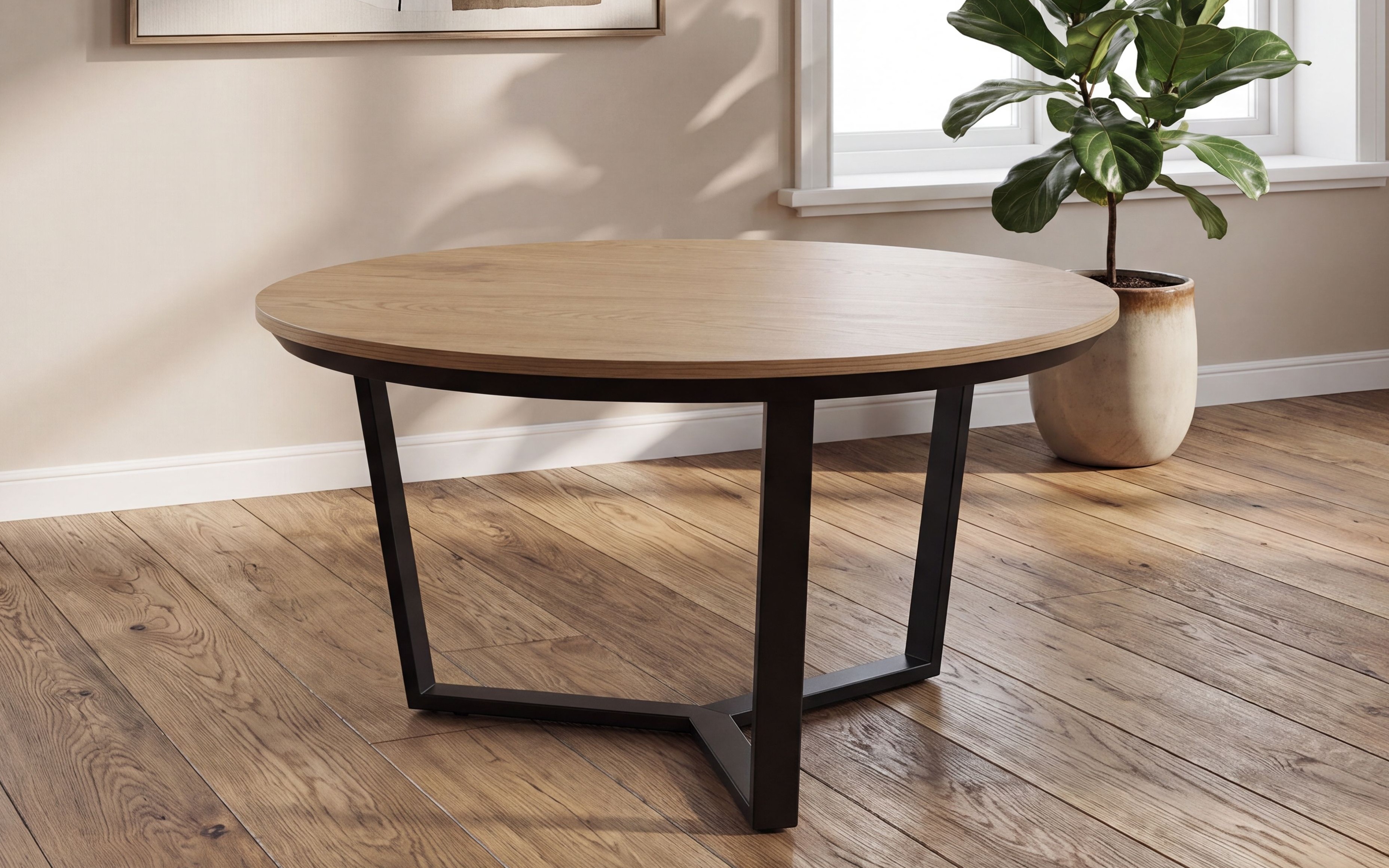 Melania sofabord D80x45 Natur Melamine, Sorte metall bein