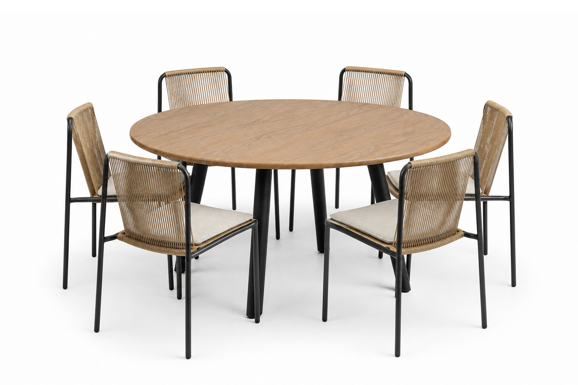 Lind rund spisegruppe D130 Oakshield-Koks med 6 Ella spisestoler