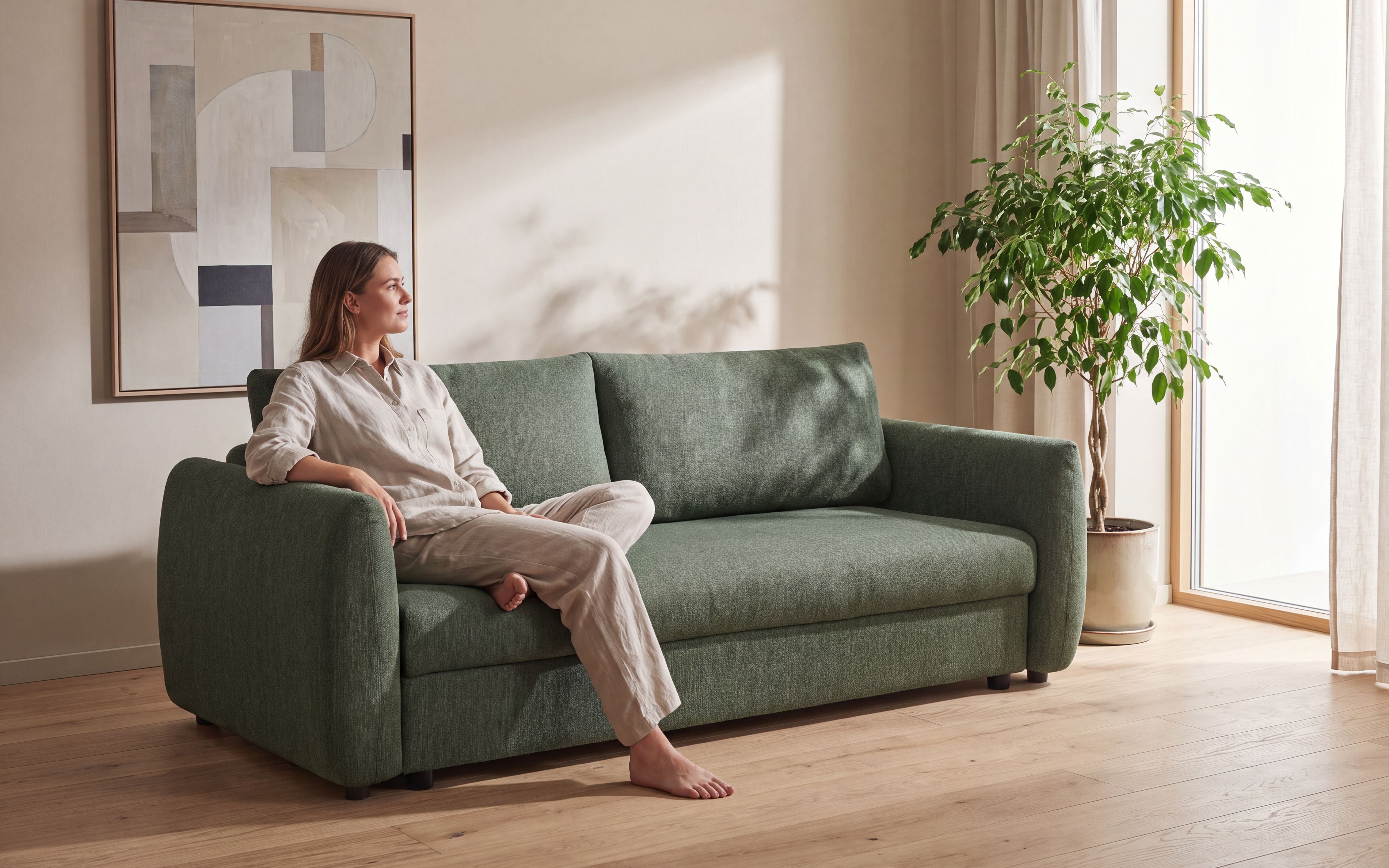 Kasper 3 seter Sovesofa Grønn
